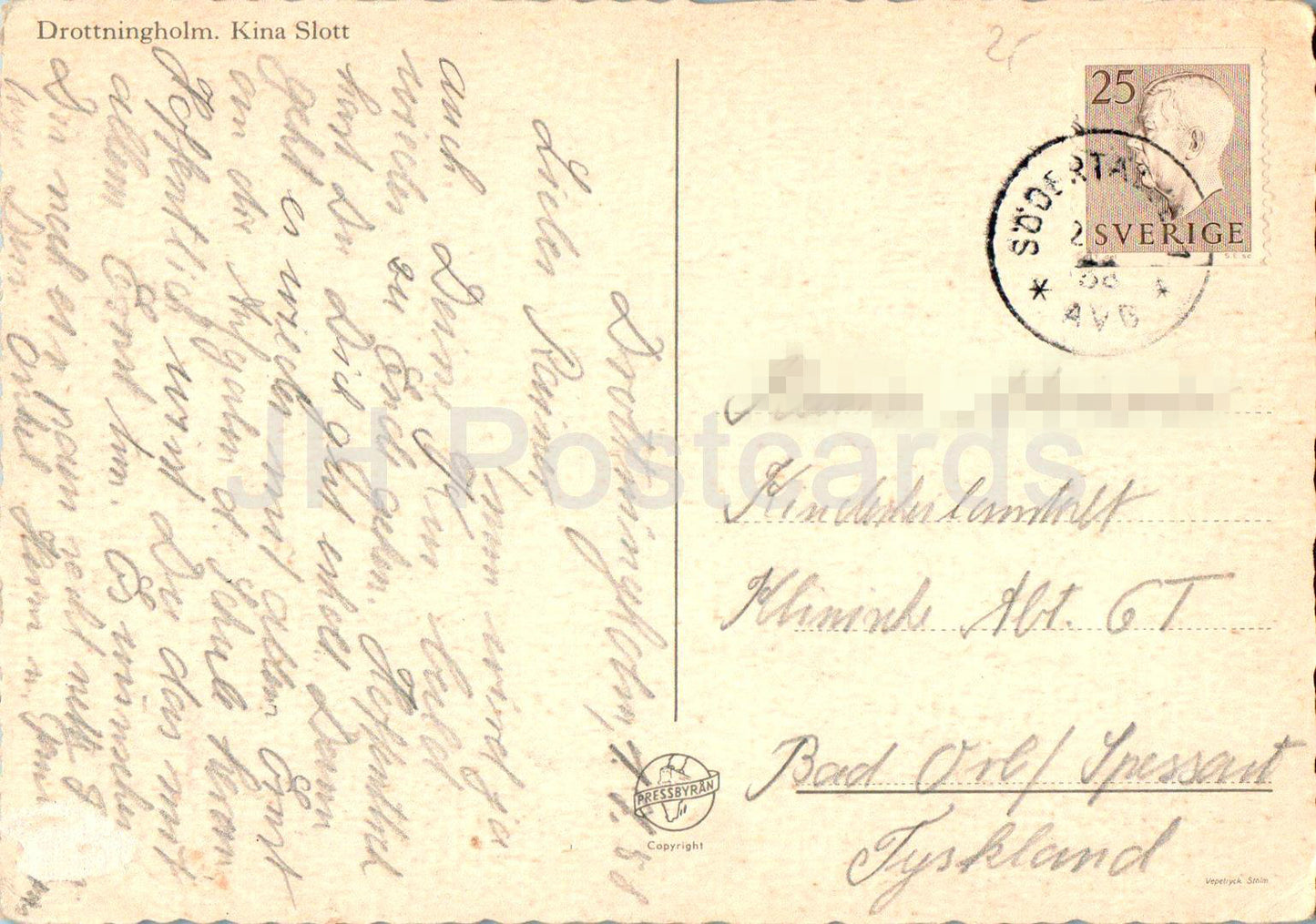 Drottningholm - Kina Slott - Pavillon chinois - château - carte postale ancienne - 1958 - Suède - utilisé