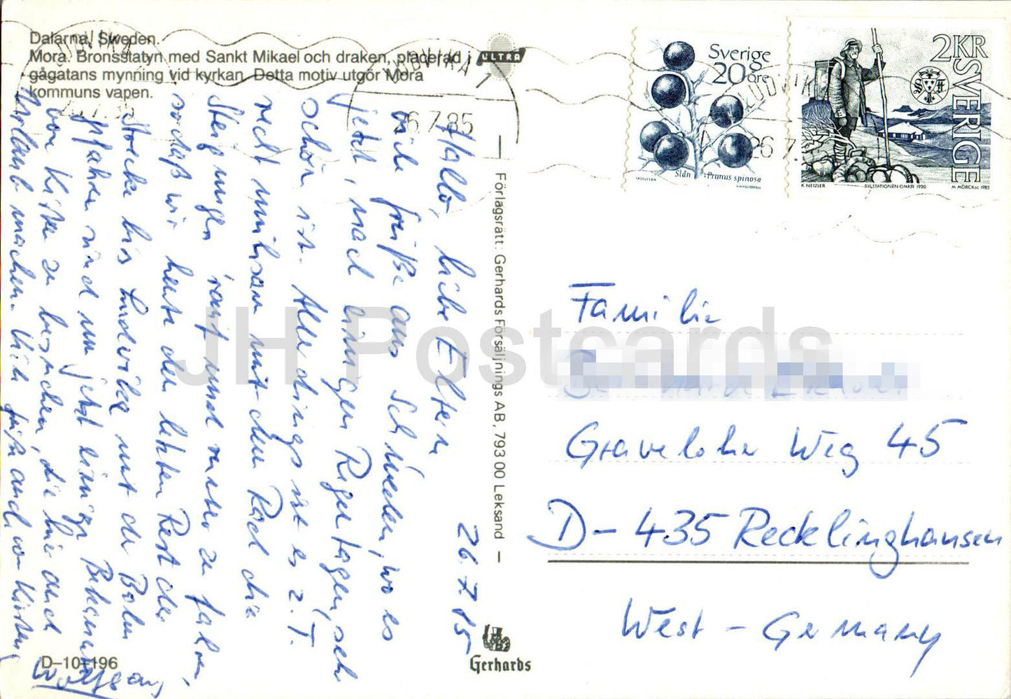 Dalarna – Mora – Bronsstatyn med Sankt Mikael – Kathedrale – 1985 – Schweden – gebraucht