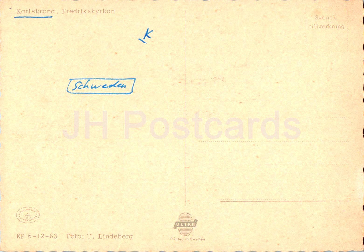 Karlskrona - Fredrikskyrkan - église - KP - Suède - occasion