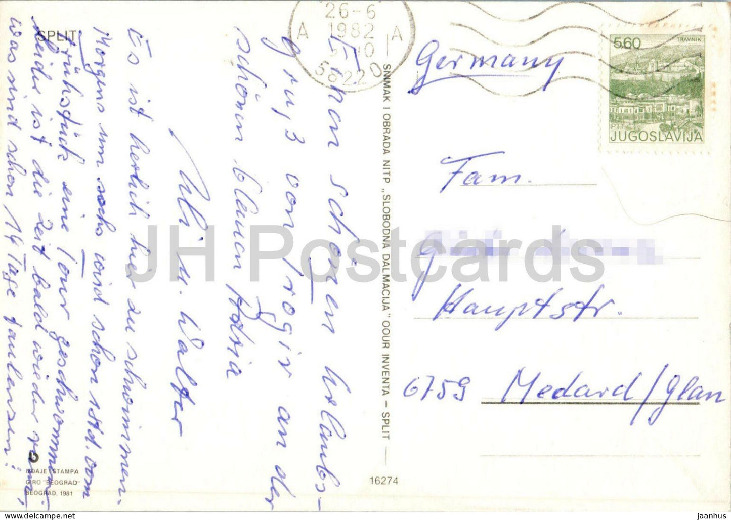 Split - Hafen - Segelboot - 16274 - 1982 - Kroatien Jugoslawien - gebraucht