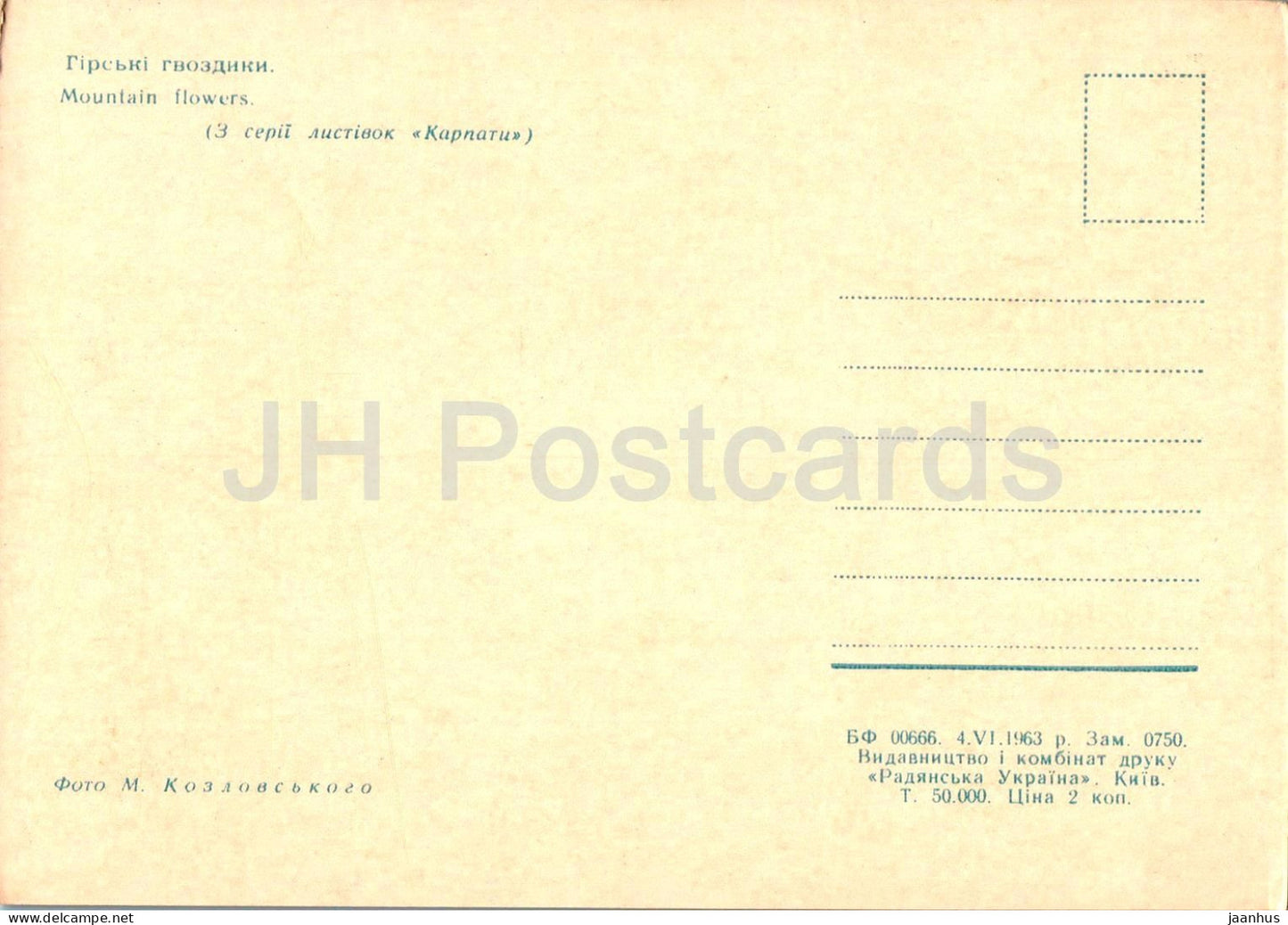 Carpathian Mountains - Karpaty - Mountain Flowers - 1962 - Ukraine USSR - unused