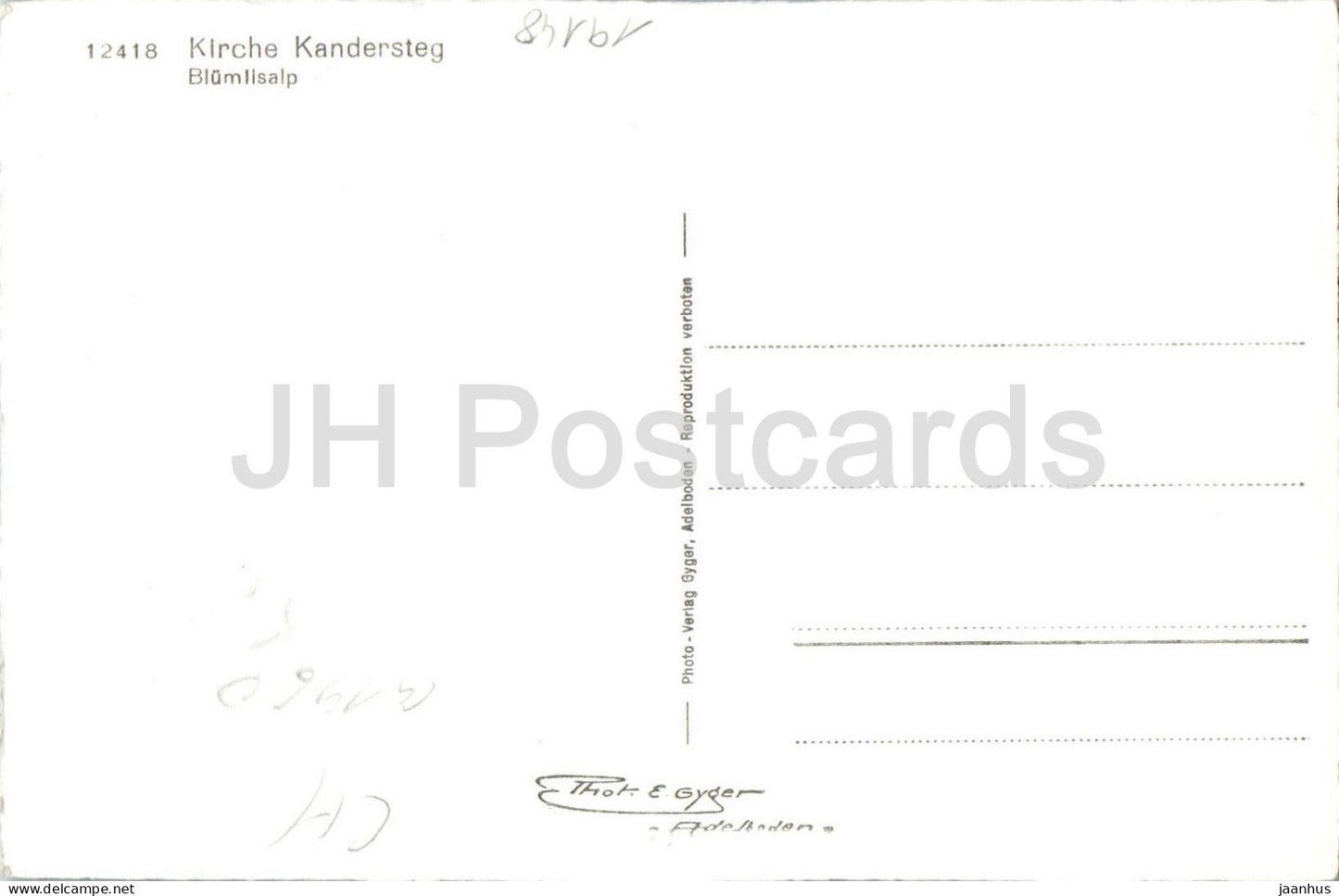 Kirche Kandersteg - Blumlisalp - alpine village - church - 12418 - old postcard - Switzerland - unused