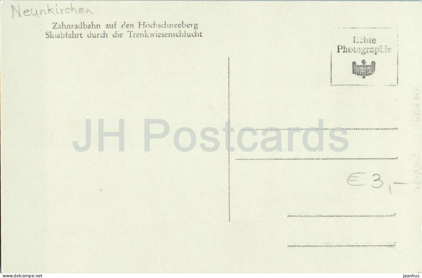 Zahnradbahn auf den Hochschneeberg - ski - sports d'hiver de paysage de montagne - carte postale ancienne - Autriche - inutilisé