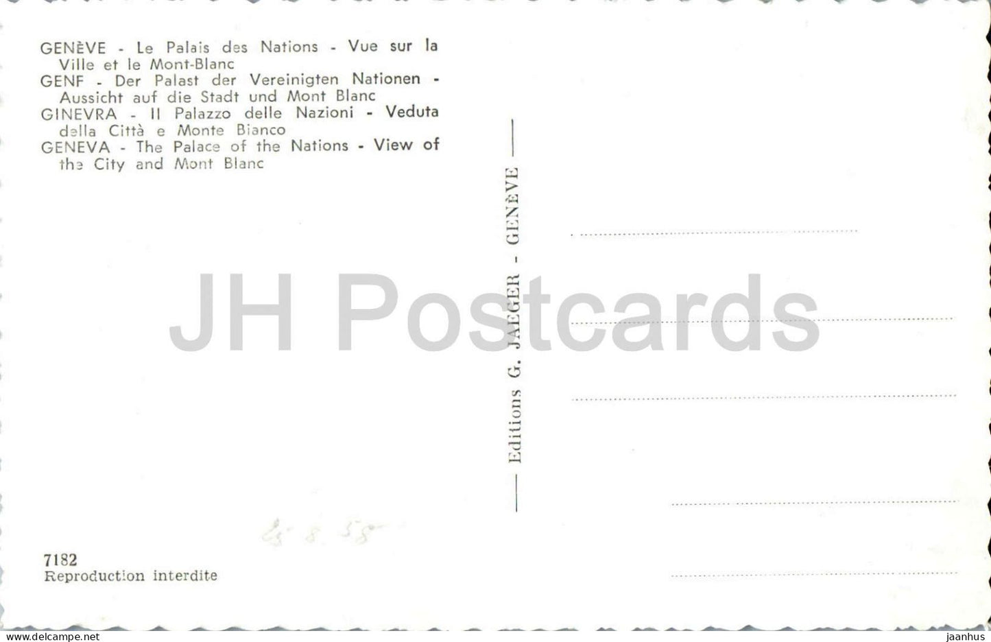 Geneve - Geneva - Le Palais des Nations Vue sur la Ville et le Mont-Blanc - 7182 - vieille carte postale - Suisse - non utilisée