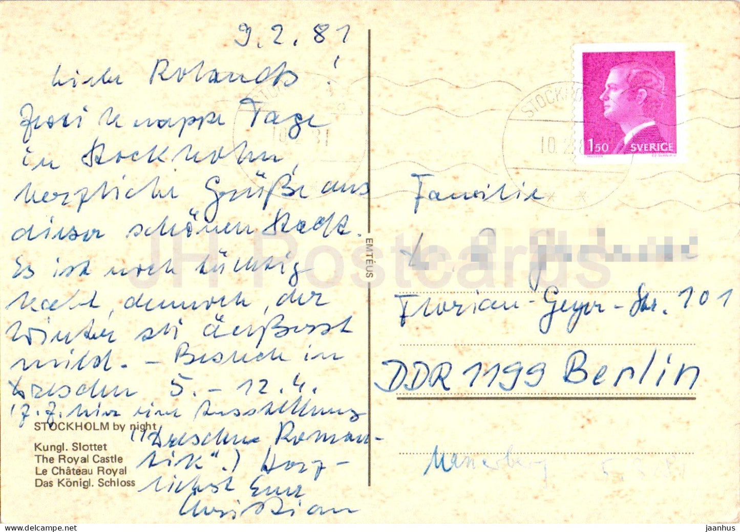 Stockholm - Kungl Slottet - Le Château Royal - 1981 - Suède - d'occasion