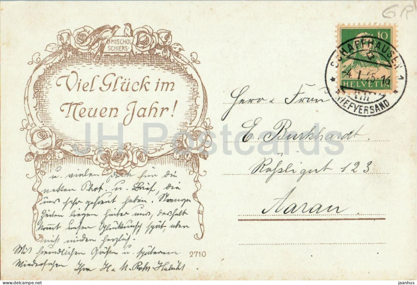 Heimat - Laret Davos Ortsblick Kirche Winteridyll - Neujahr - Series - 2710 - old postcard - 1925 - Switzerland - used