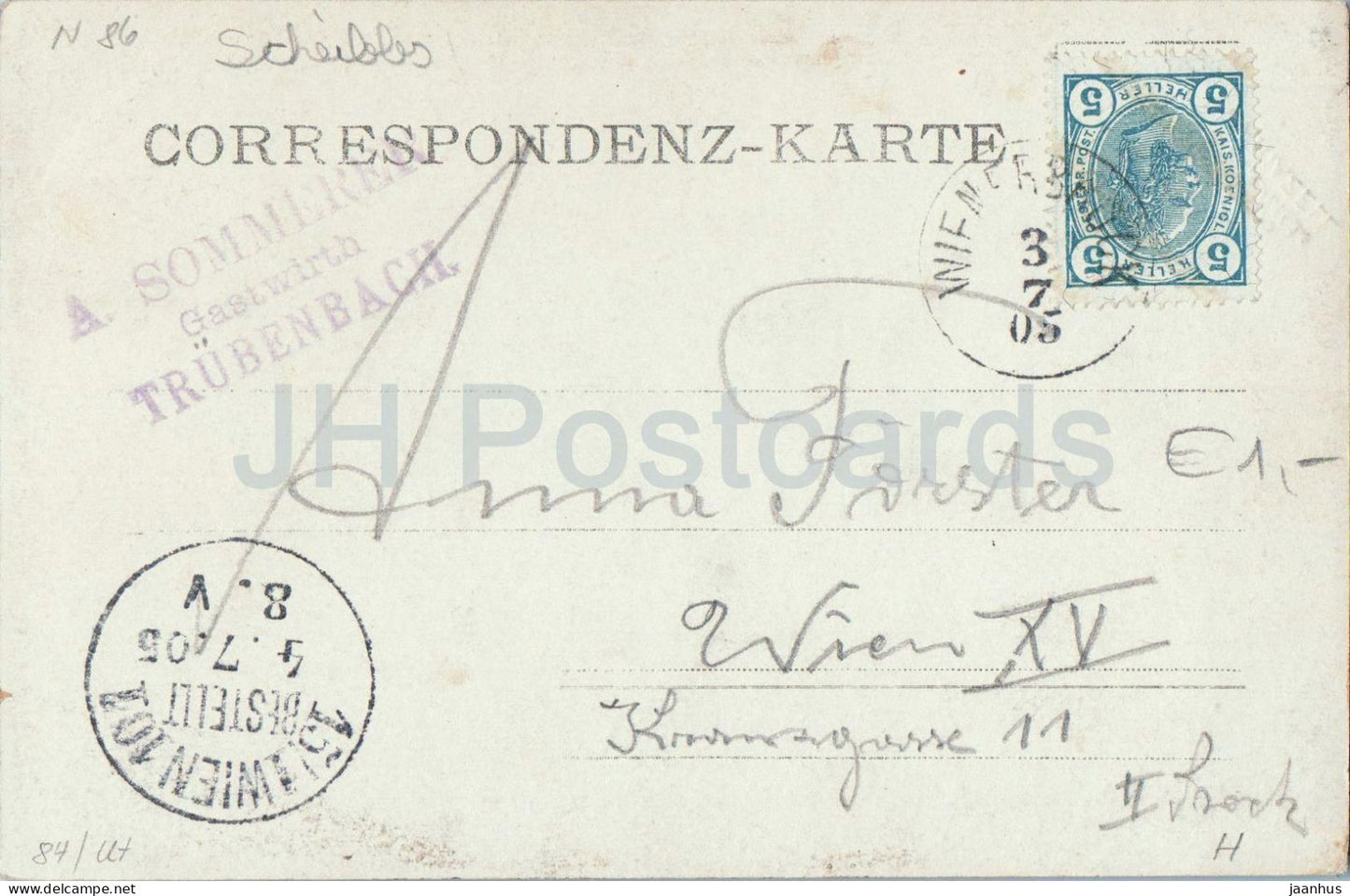 Aus dem Erlauftal - Otschergraben - A. Sommeren Gastwirth Trubenbach - carte postale ancienne - 1905 - Autriche - utilisé