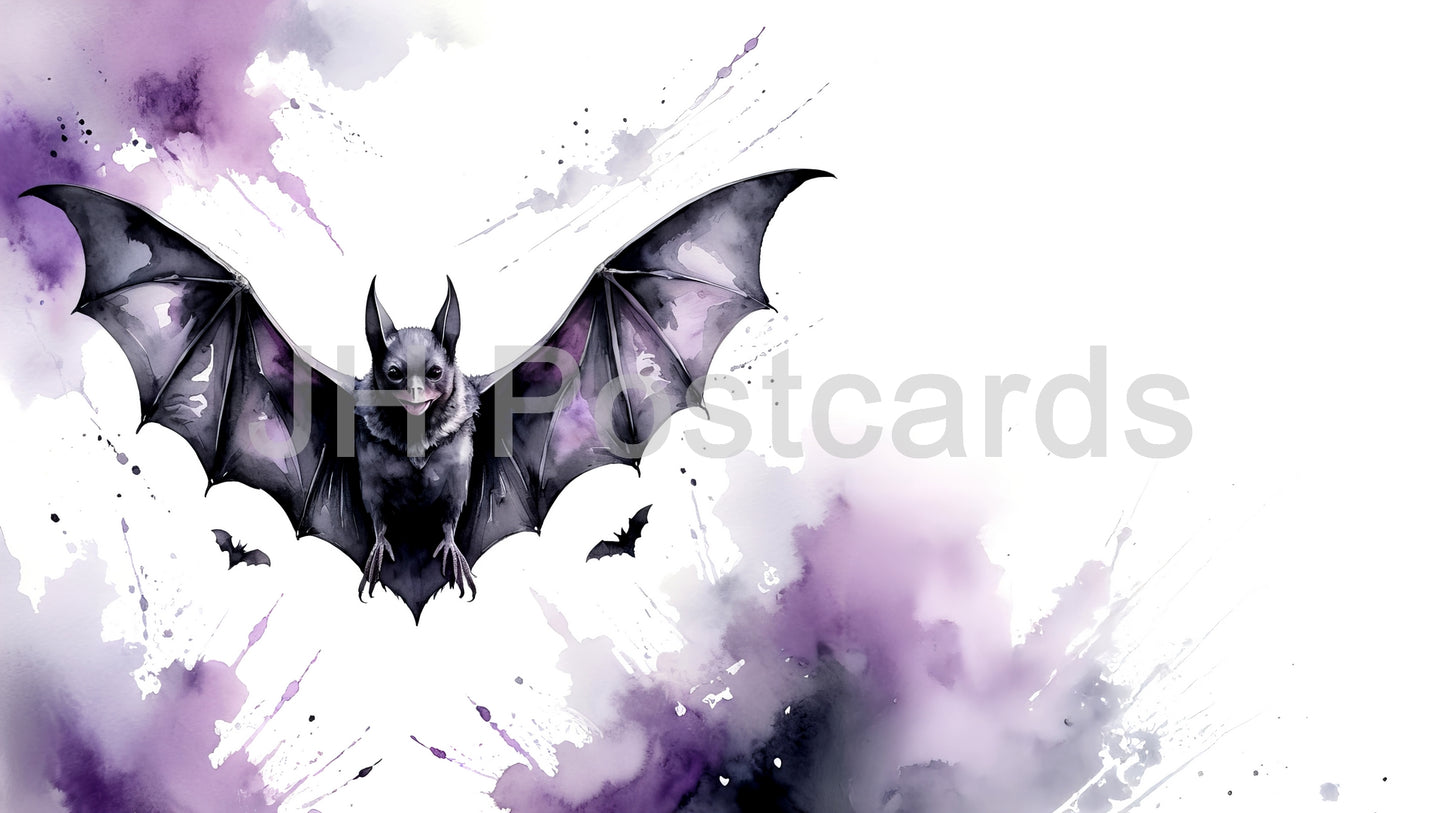 AI-Bild - Verrücktes Halloween: Ein gruseliges Aquarellbild einer Vampirfledermaus, die durch die Nacht fliegt. Halloween. Zeichnung. Kunst. Illustration. Platz zum Kopieren. 1