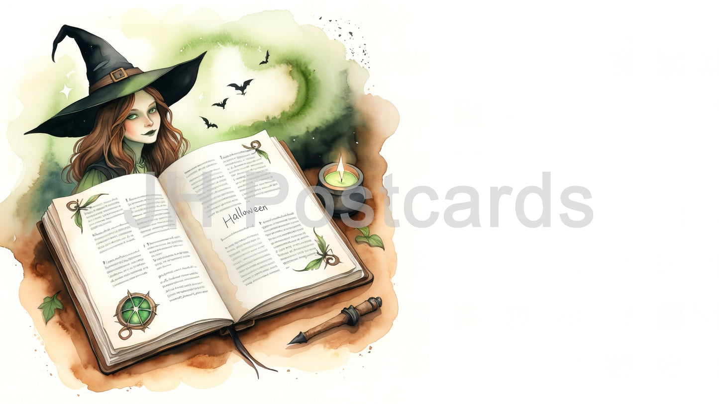 AI-Bild – Zauberbuchgeheimnisse: Eine mysteriöse Aquarellillustration eines alten Zauberbuchs, gefüllt mit kryptischen Symbolen und verborgenem Wissen. Halloween. Zeichnung. Kunst. Illustration. Platz zum Kopieren. 1