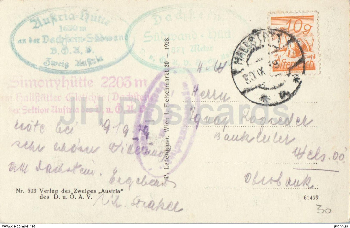 Dachstein Gipfel 2996 m - scène d'alpinisme - montagnes - 503 - carte postale ancienne - 1929 - Autriche - non utilisée