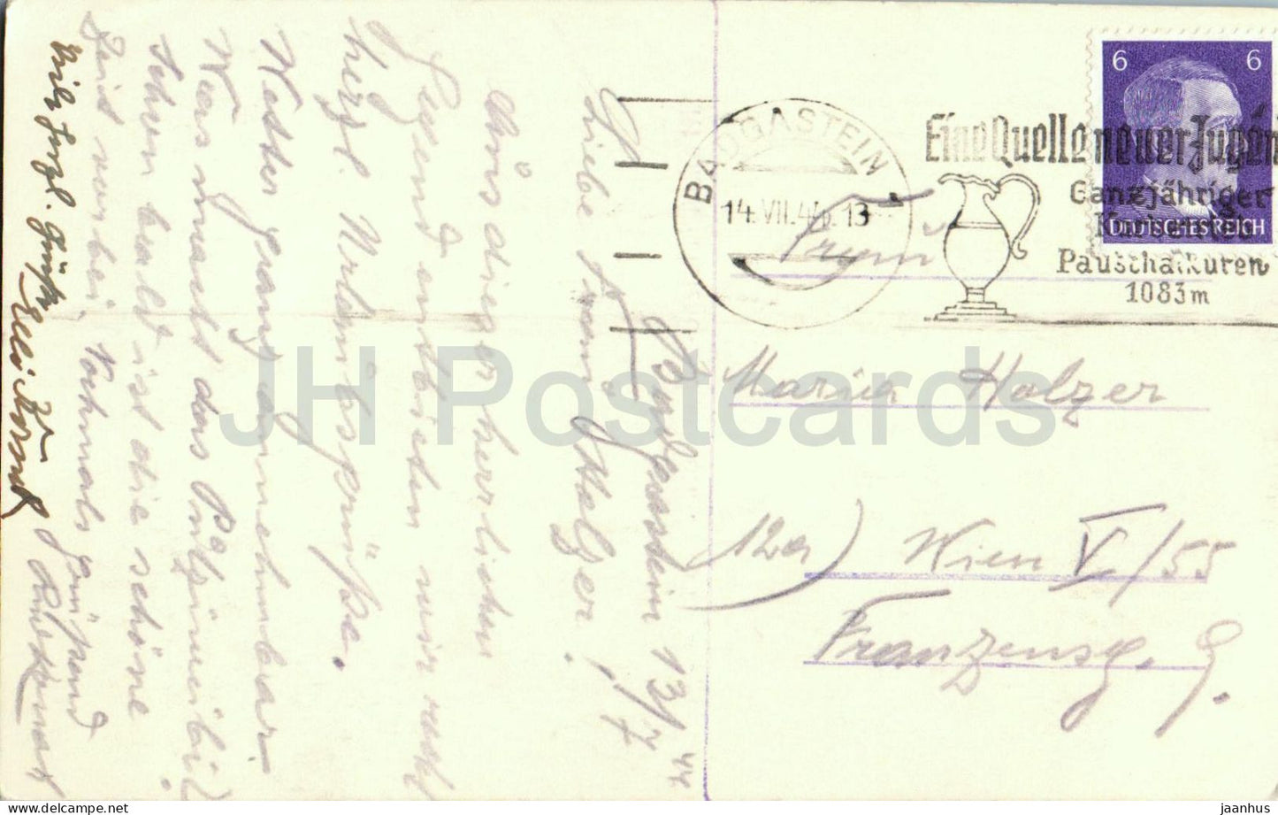 Bad Gastein - hôtel - carte postale ancienne - 1944 - Autriche - utilisée