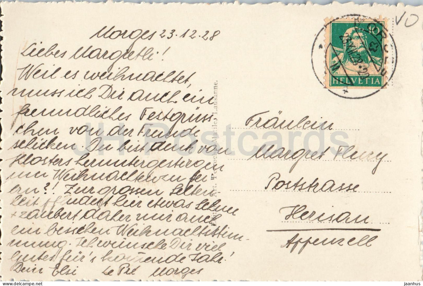 Le Revers - Val Ferret - Joyeux Noel - Christmas Greeting Card - village - old postcard - 1928 - Switzerland - used