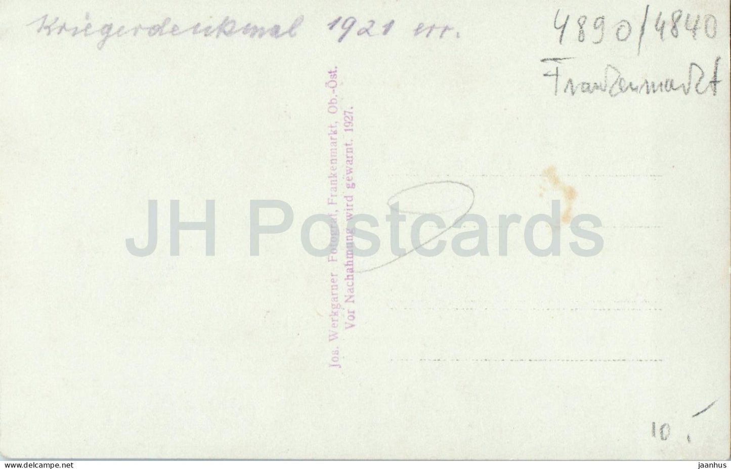 Vocklamarkt - Kriegerdenkmal - monument militaire - carte postale ancienne - 1921 - Autriche - utilisé