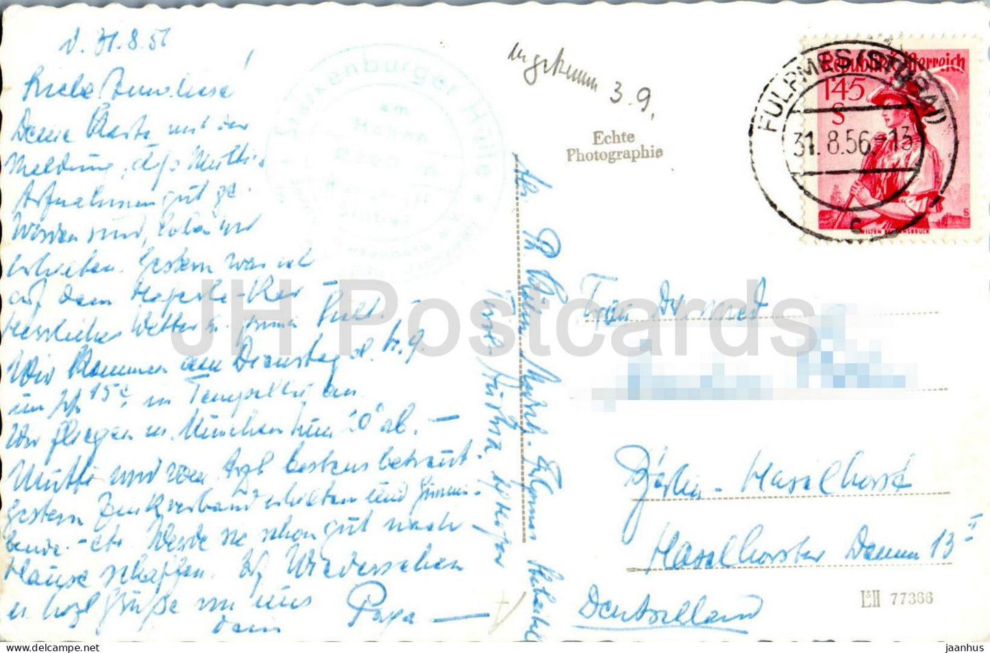 Am hohen Burgstall 2613 m - Stubaier Alpen - Berge - Kreuz - Alpen - 77366 - alte Postkarte - 1956 - Österreich - gebraucht