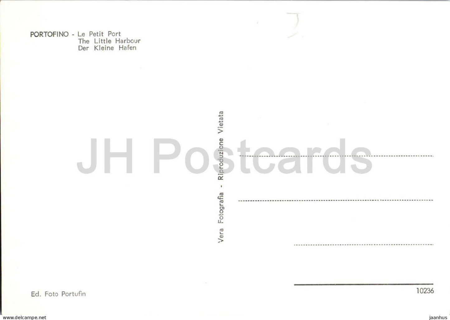 Portofino tra gli ulivi - Il Porticciolo - Little Harbour - yacht sailing boat - 10236 - old postcard - Italy - unused