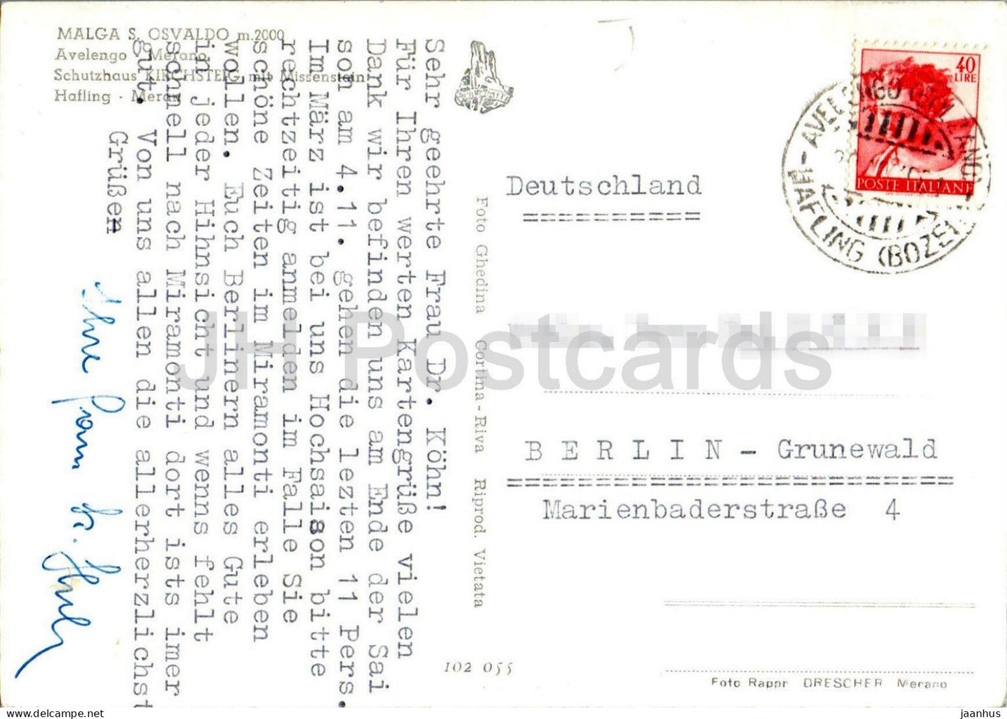 Merano - Schutzhaus Kirchsteig mit Missenstein Avelengo Meran Hafling Alps - mountains - 102-055 - 1960s - Italy - used