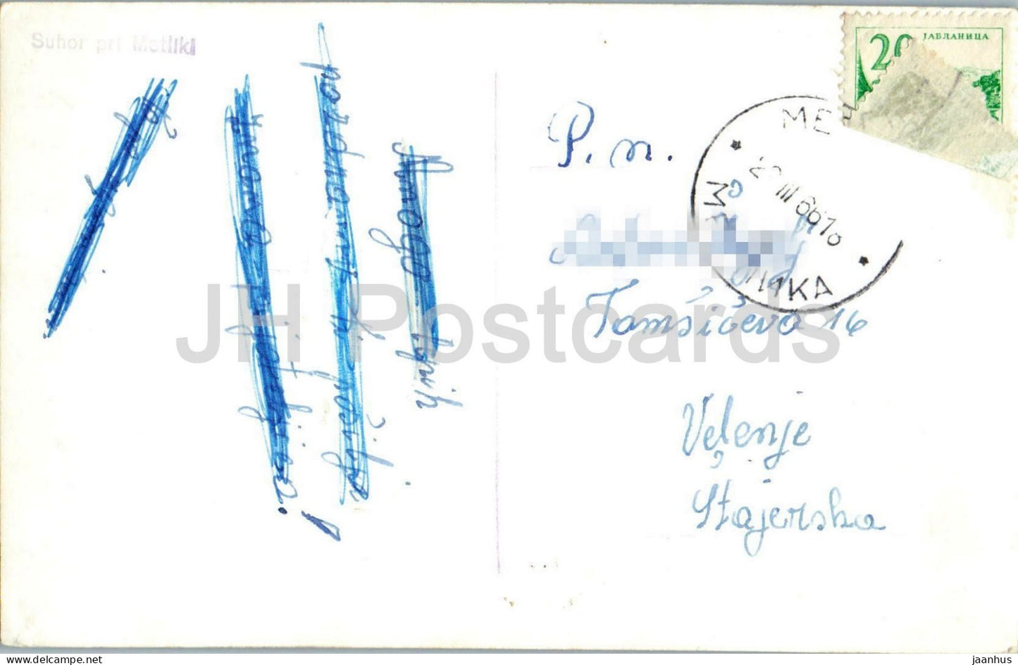 Suhor pri Metliki - Suhor bei Metlika - Dorf - Kirche - alte Postkarte - 1966 - Slowenien Jugoslawien - gebraucht