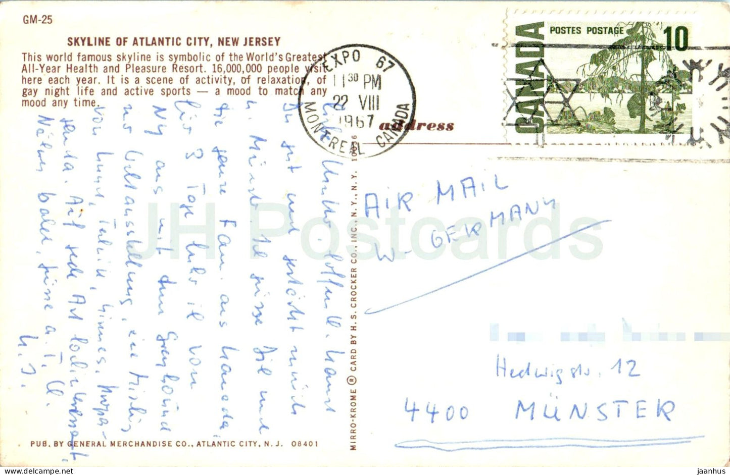 Atlantic City - N. J. - Stadtstrand Skyline - 1967 - USA - gebraucht