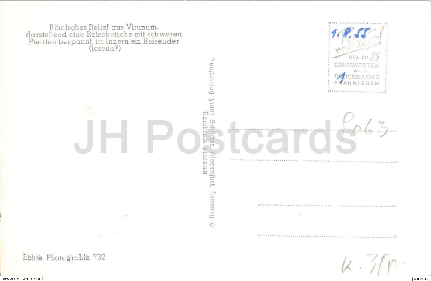 Maria Saal - Romisches Relief aus Virunum - Reisekutsche - Virunum ancient world old postcard - 1955 - Austria - unused