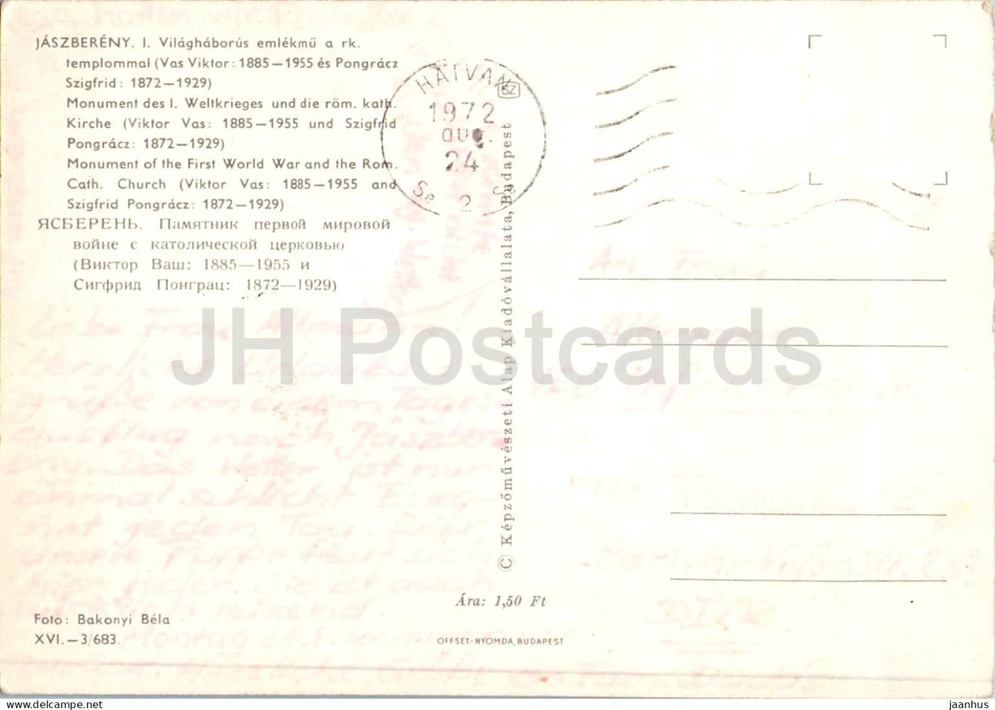 Jászberény – Denkmal Erster Weltkrieg – katholische Kirche – Pferd – 1972 – Ungarn – gebraucht