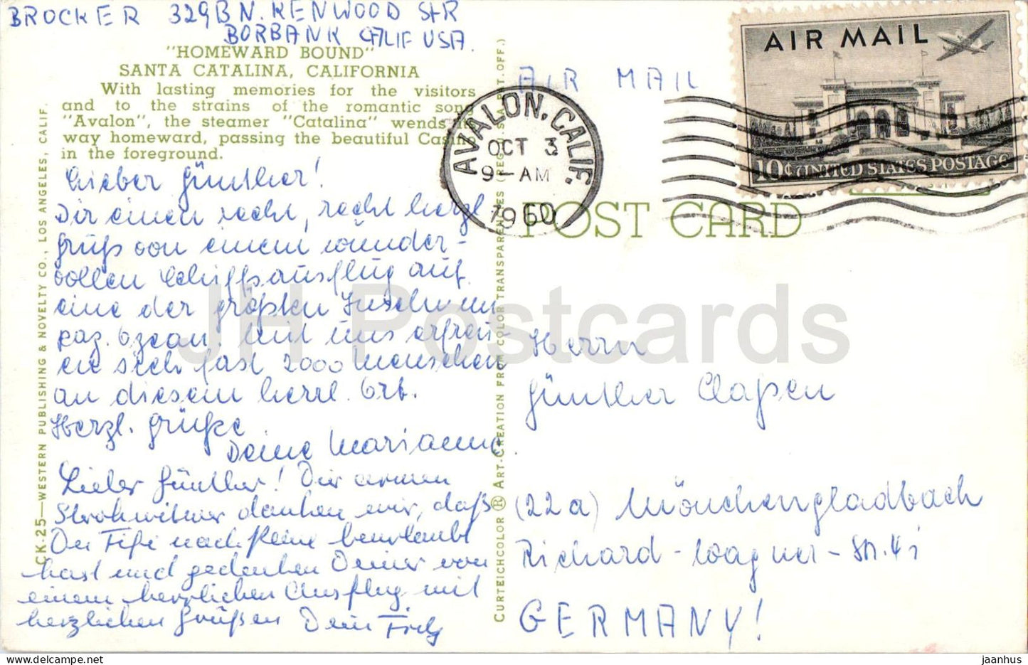 Homeward Bound - Santa Catalina - California - steamer - 1960 - USA - used