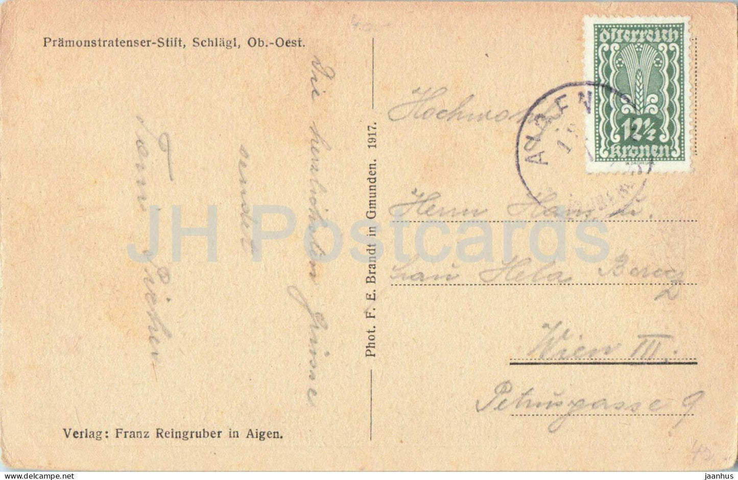 Prämonstratenser Stift - Schlagl - Abbey - monastery - rural panorama - old postcard - 1917 - Austria - used