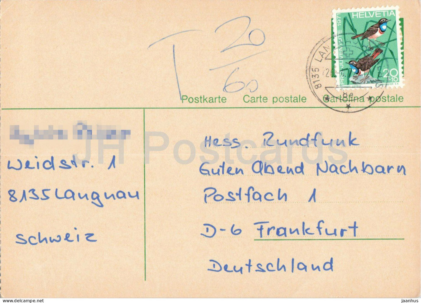 Guten Abend Nachbarn - Hessischer Rundfunk - postal stationery - 85 - 1972 - Switzerland - used - JH Postcards