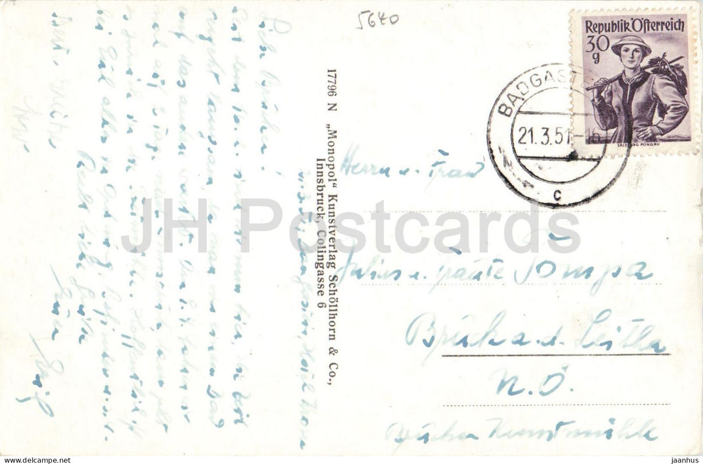 Bad Gastein 1083 m mit Radhausberg 2683 m von der Liesl - Alps - spa - resort - old postcard - 1951 - Austria - used