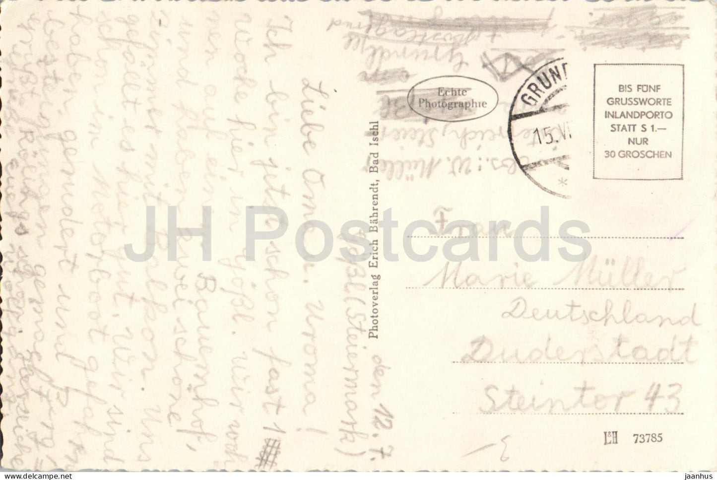 Grundlsee - vue sur le lac - montagnes - village - n° 259 - carte postale ancienne - années 1940 - Autriche - d'occasion