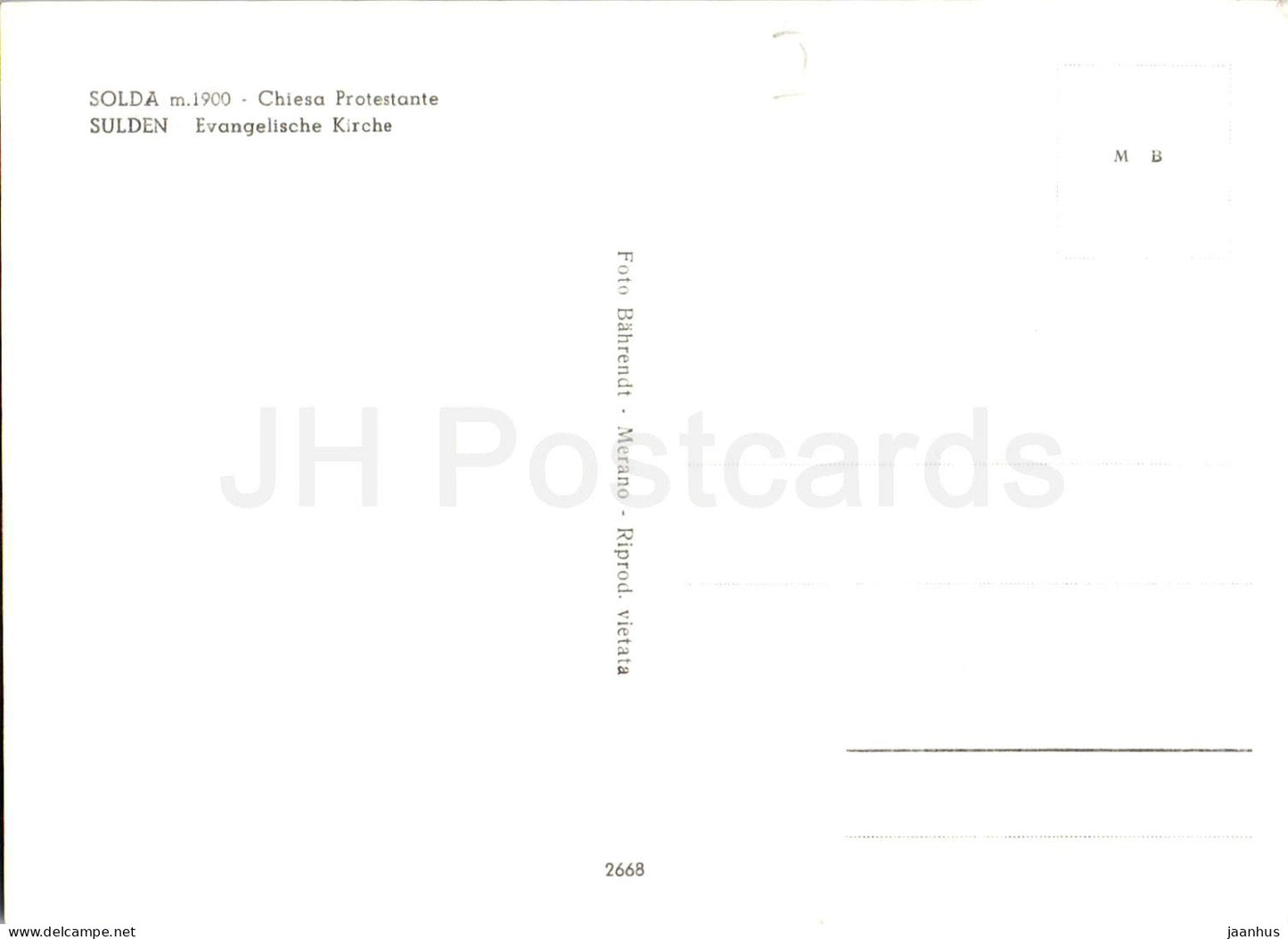 Solda m. 1900 - Chiesa Protestante - Sulden - Protestant Church - Alps - mountains 2668 - old postcard - Italy - unused