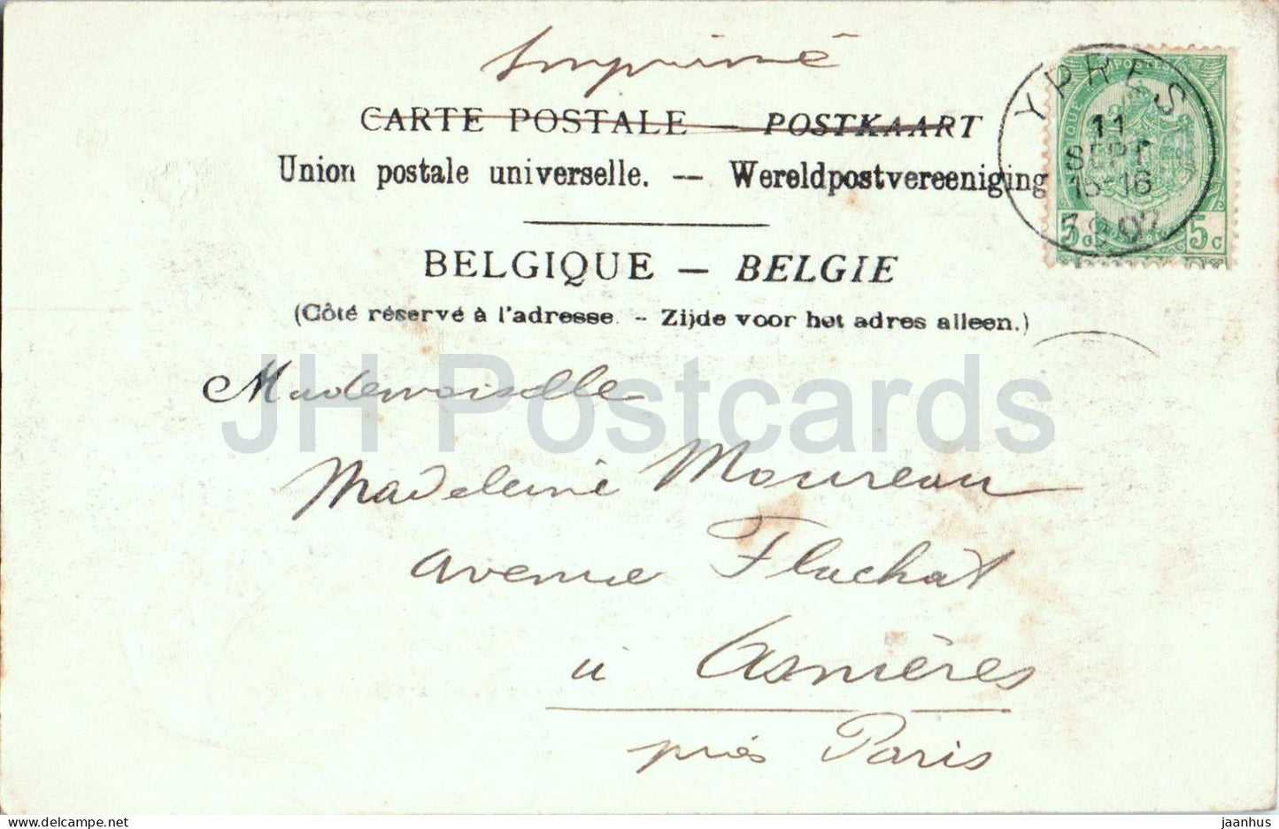 Ypres - La Maison des Alienes - Asylum Main Facade - old postcard - 1902 - Belgium - used