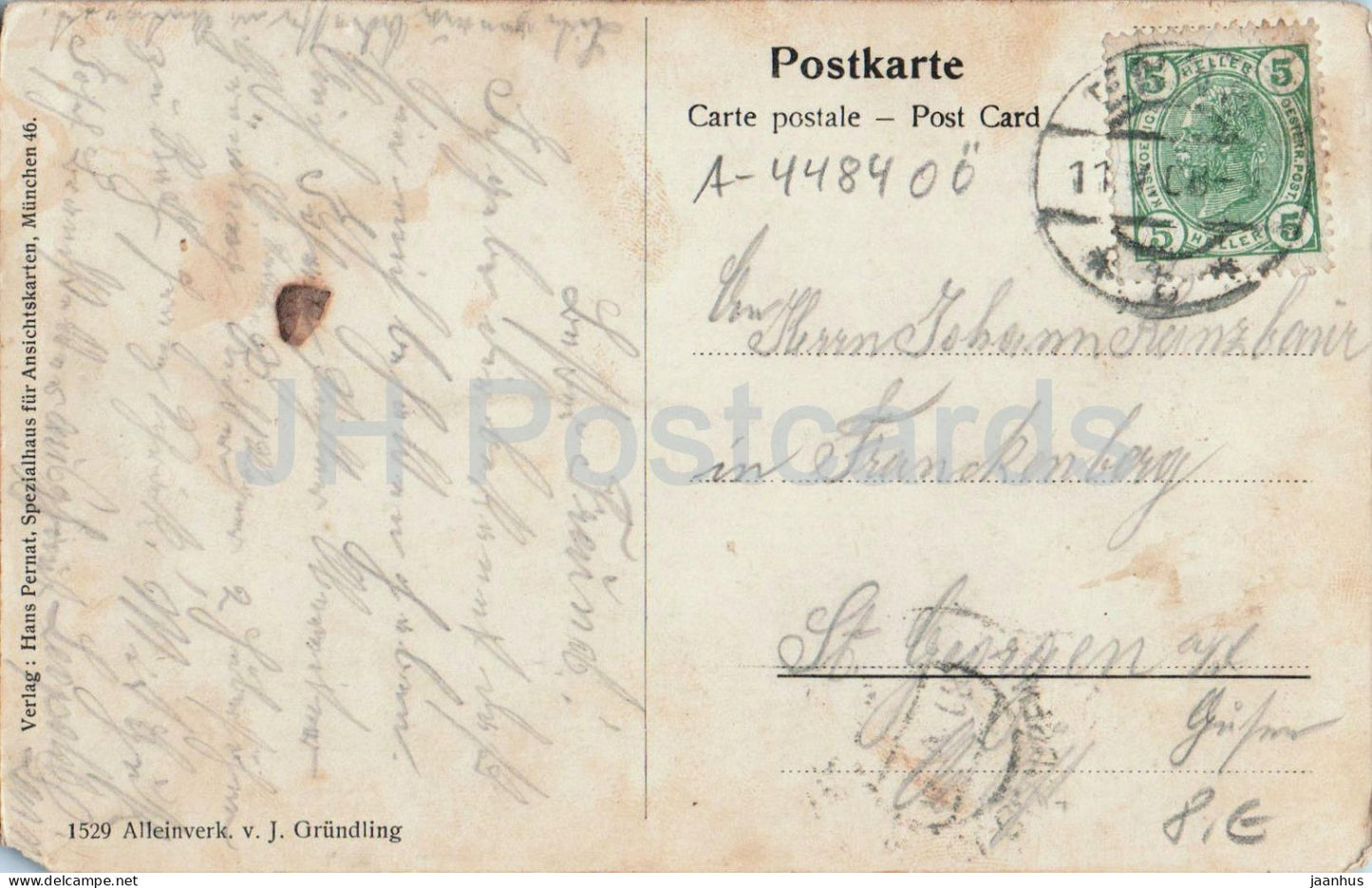 Kronstorf ad Enns - vue panoramique de la ville - église et place principale - carte postale ancienne - 1908 - Autriche - utilisée