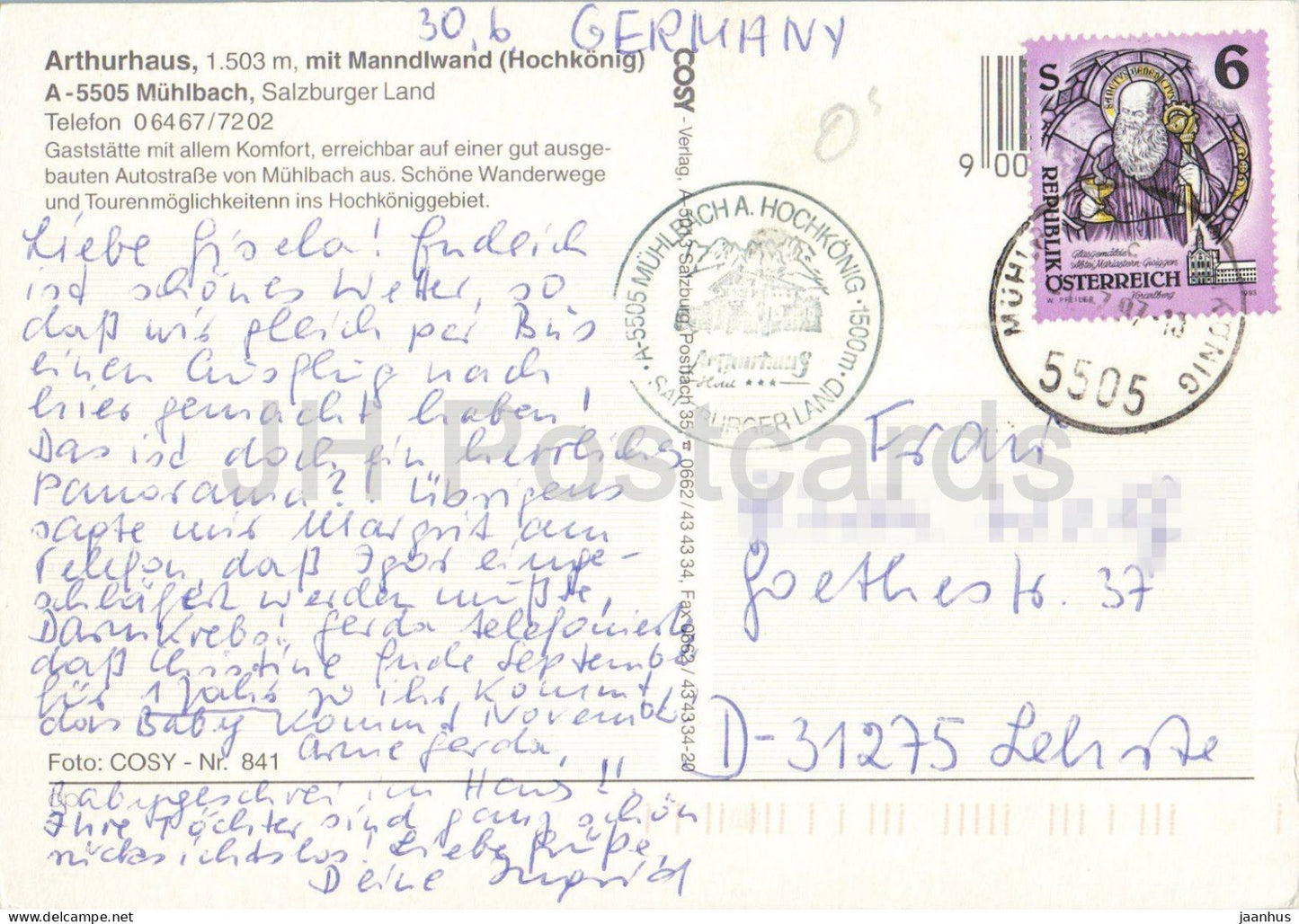 Arthurhaus 1503 m mit Mandlwand - Hochkönig - Berghütte - alpine Landschaft - 841 - 1997 - Österreich - genutzt