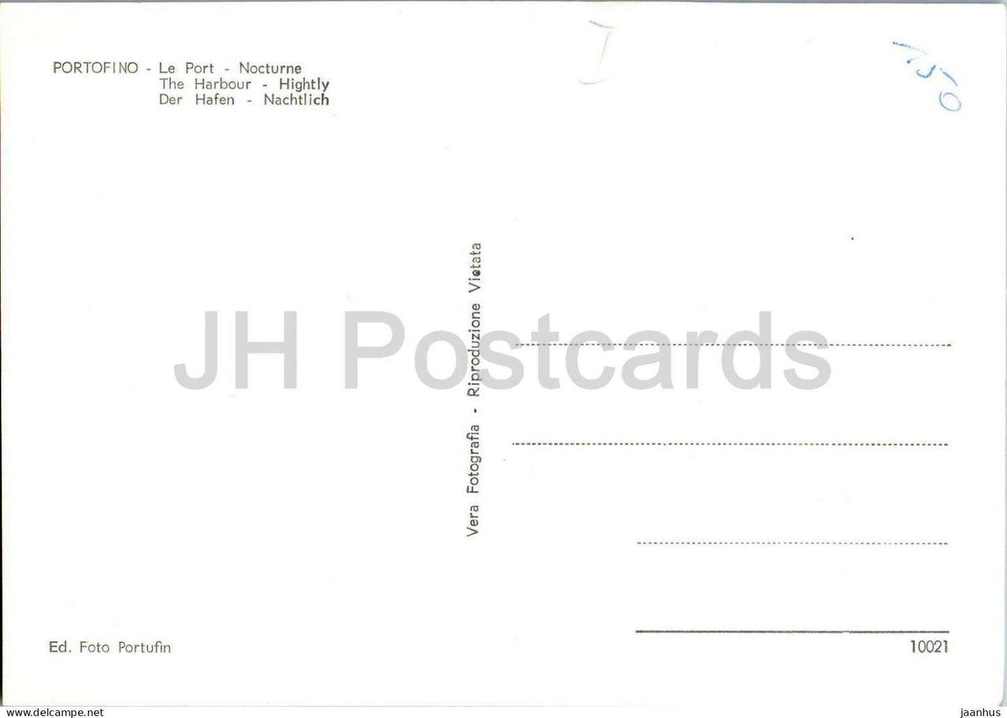 Portofino - Il porto - Notturno - The Harbour - Night view - sailing boat - yacht 10021 - old postcard - Italy - unused