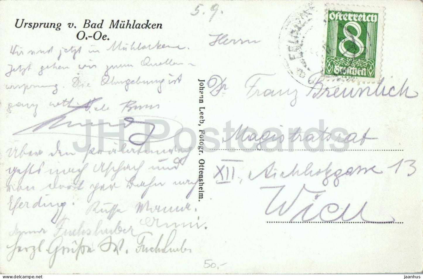 Ursprung v. Bad Muhlacken - rivière de montagne - carte postale ancienne - Autriche - utilisée