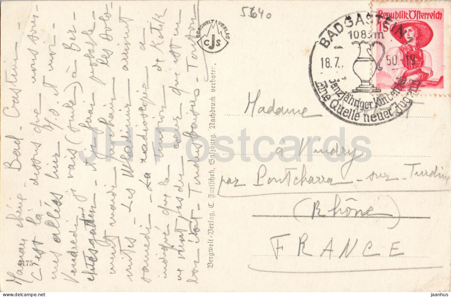 Wildbad Gastein mit Graukogel 2401 m - No. 5175 - old postcard - 1950 - Austria - used