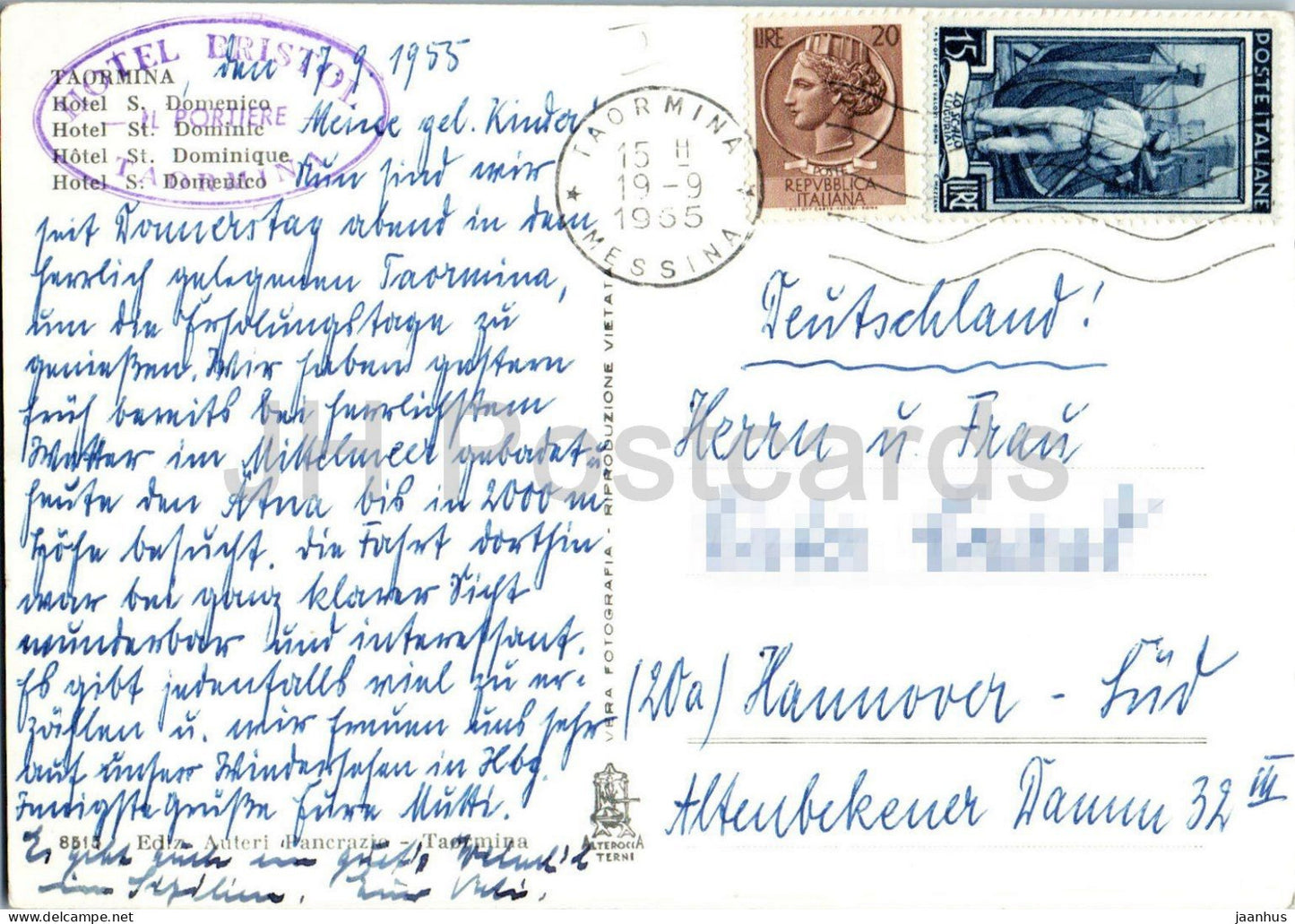 Taormine - Hôtel S. Domenico - Hôtel Bristol - Sicile - 8515 - vieille carte postale - 1955 - Italie - usagée