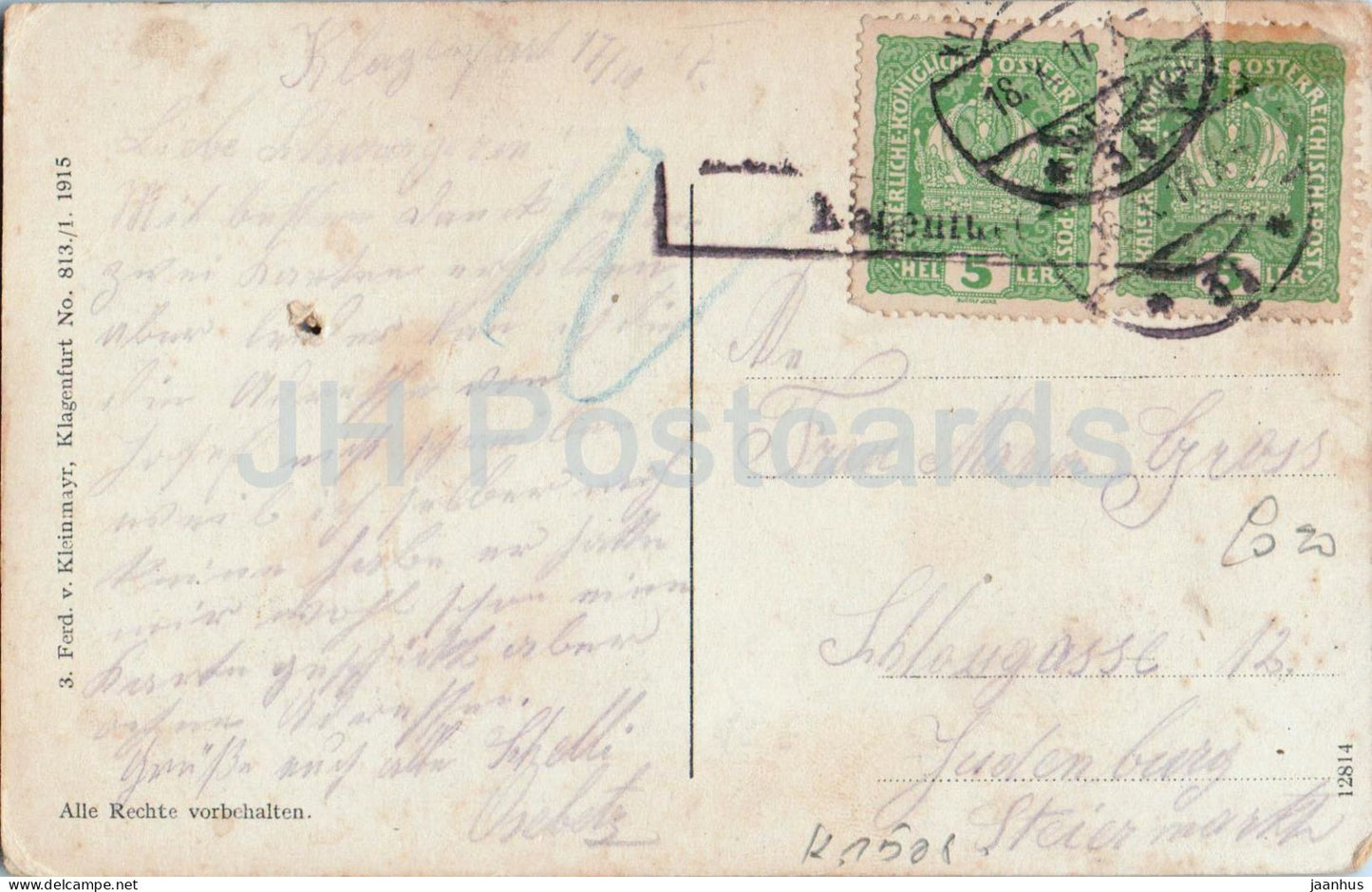 Klagenfurt - Schillerpark - Vue ancienne du parc en couleurs avec pavillon et passants - 813 - Carte postale ancienne - 1917 - Autriche - utilisée