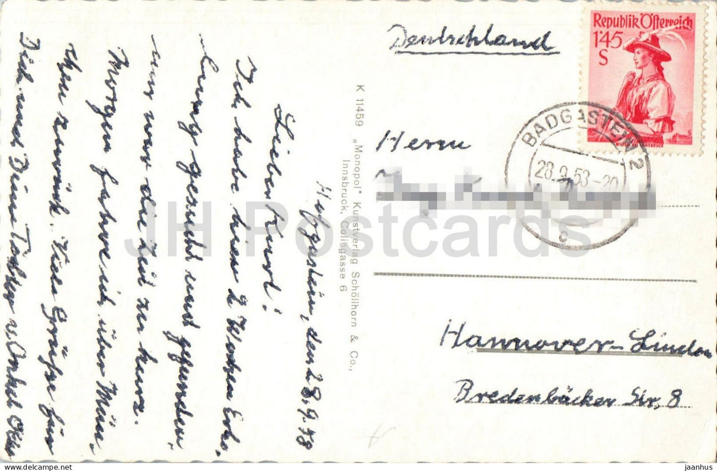 Thermalbad Hofgastein - 869 m de la Pyrkerhohe - animaux - moutons - montagnes - vieille carte postale - 1958 - Autriche - usagé