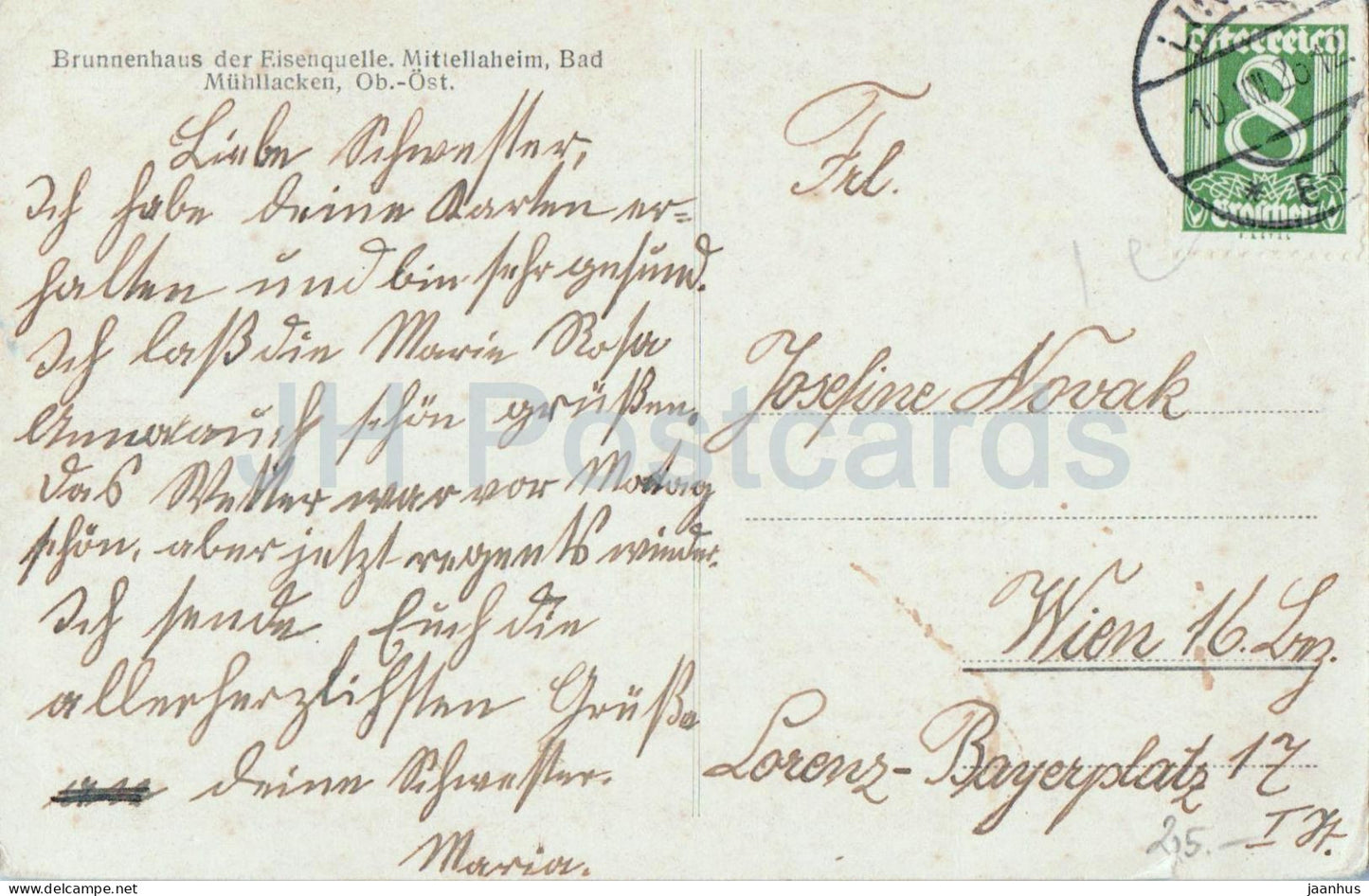 Brunnenhaus der Eisenquelle - Mitellaheim - Bad Muhllacken - printemps - carte postale ancienne - Autriche - utilisé