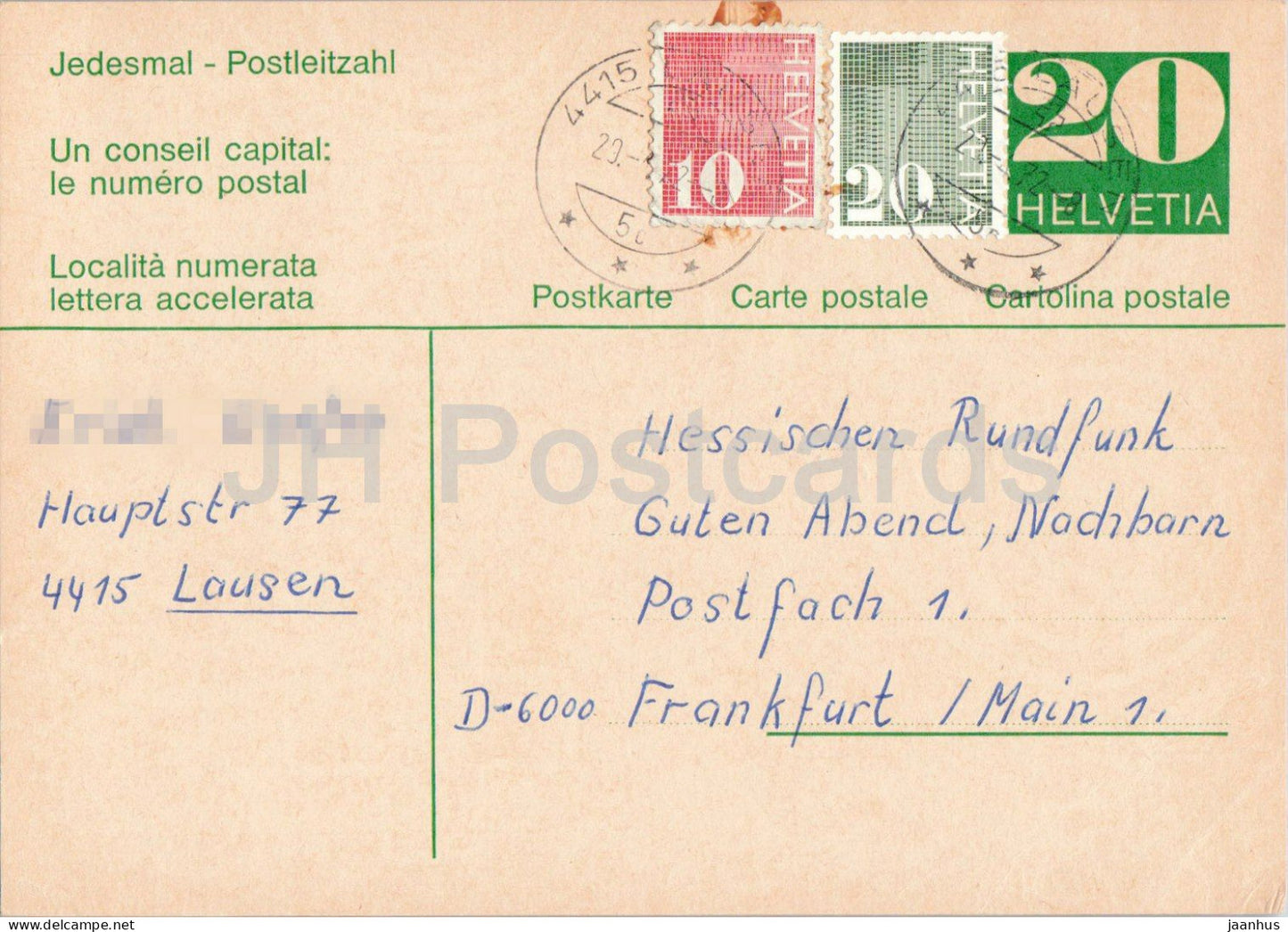 Guten Abend Nachbarn - Hessischer Rundfunk - postal stationery - 73 - 1972 - Switzerland - used - JH Postcards