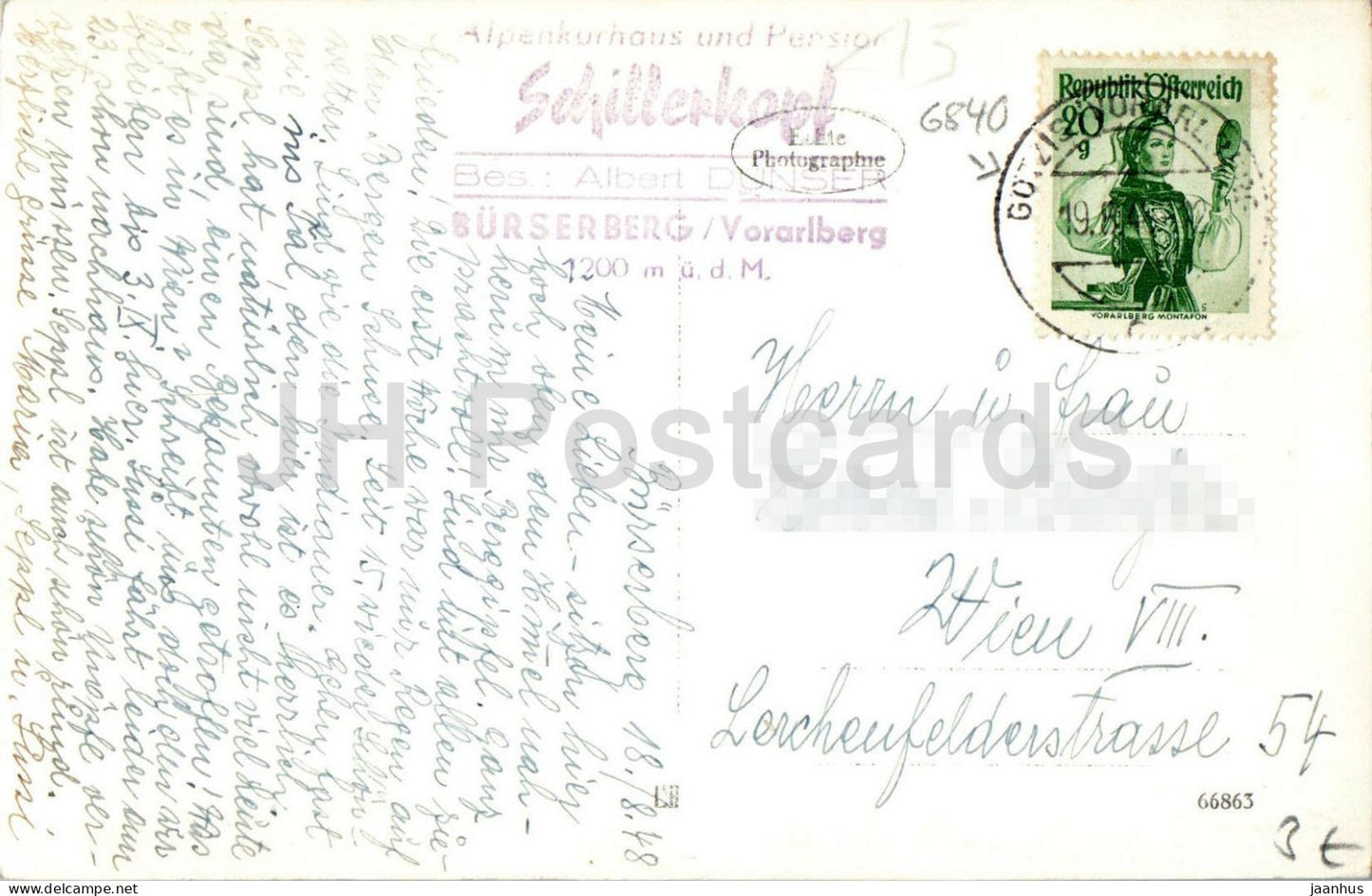 Gasthaus Schillerkopf m. Loisch u Schillerkopf - alpine guesthouse - 158 - old postcard - 1948 - Austria - used
