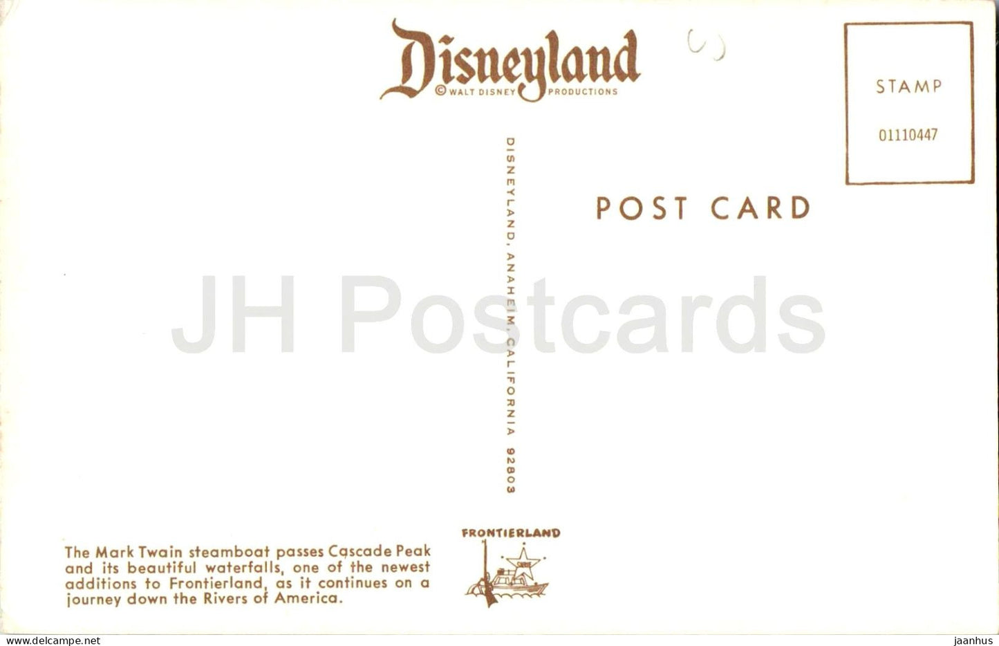 Disneyland - The Mark Twain steamboat passes Cascade Peak and its beautiful waterfalls - Frontierland - USA - unused