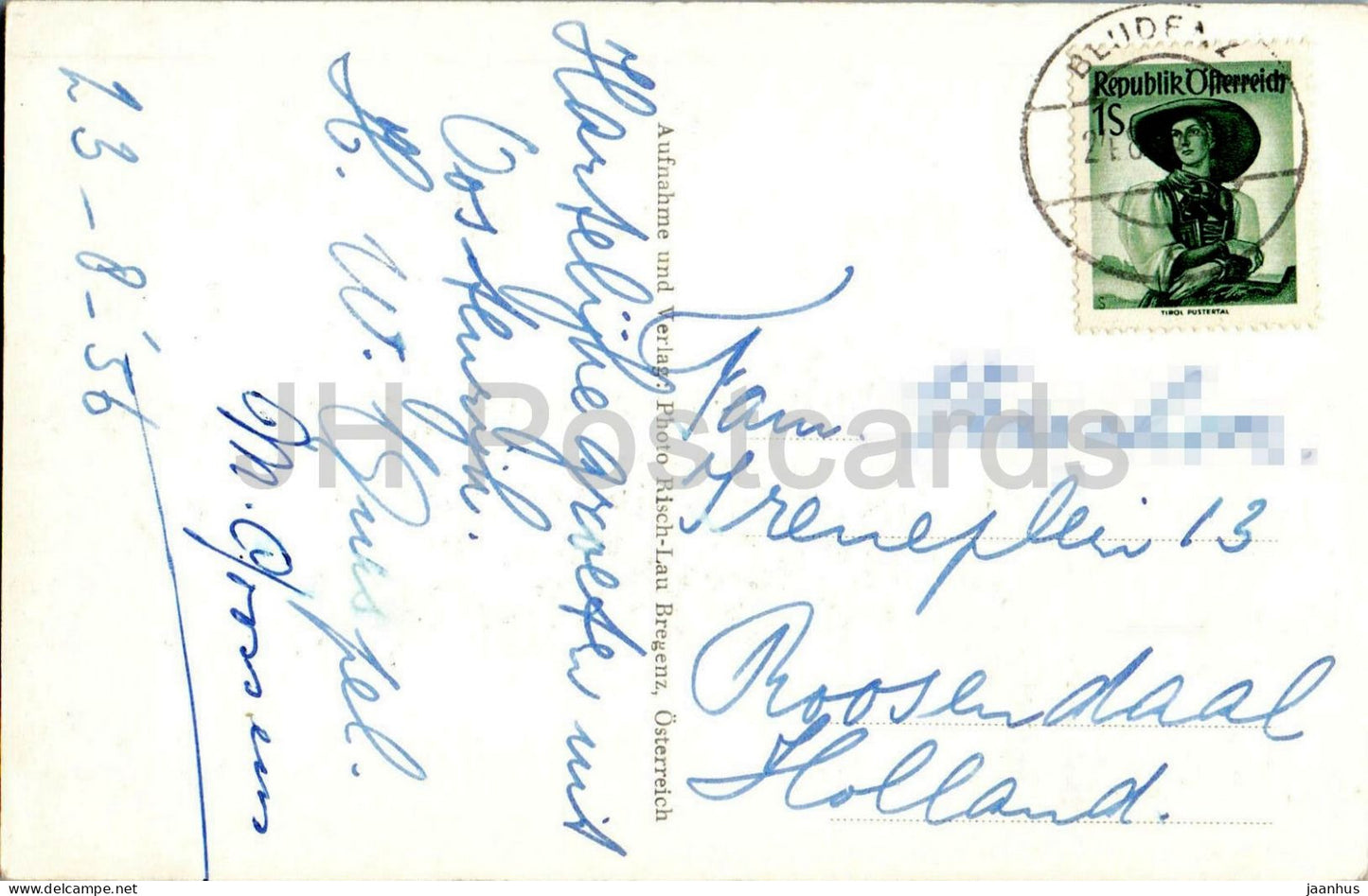 Tschengla - Schwabenhaus mit Schillerkopf u. Mondspitze - Bergdorf 695 - alte Postkarte - 1956 - Österreich - gebraucht