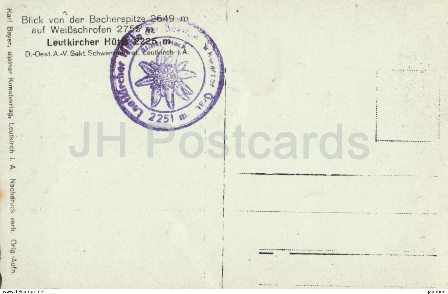 Blick von der Bacherspitze 2649 m auf Weissschrofen 2755 m - old postcard - Austria - unused