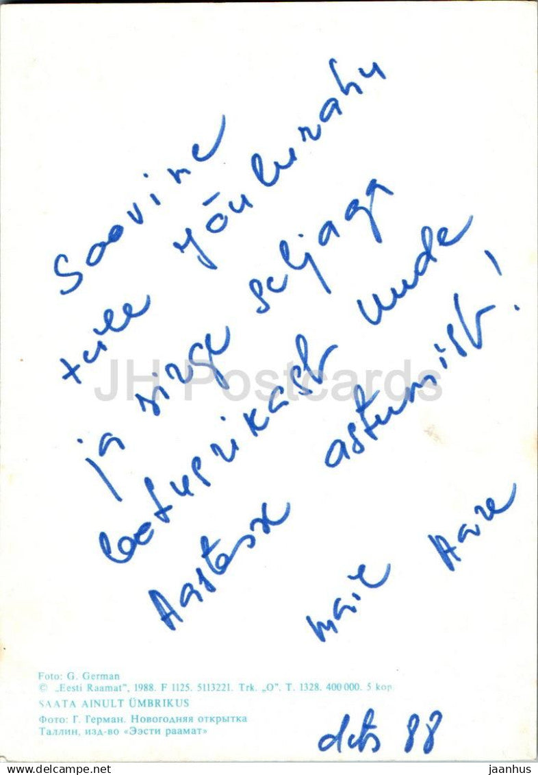 Carte de voeux du Nouvel An - 2 - bougies - théière - 1988 - Estonie URSS - d'occasion