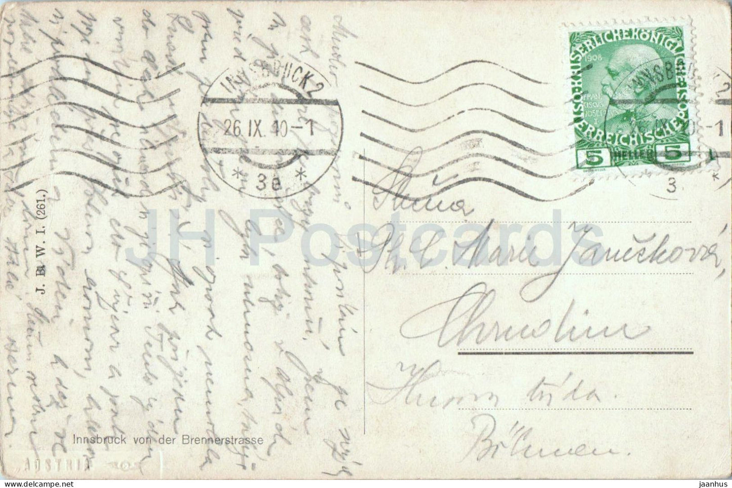 Innsbruck von der Brennerstrasse - panorama - vue sur la ville - N° 261 - carte postale ancienne - 1910 - Autriche - utilisé