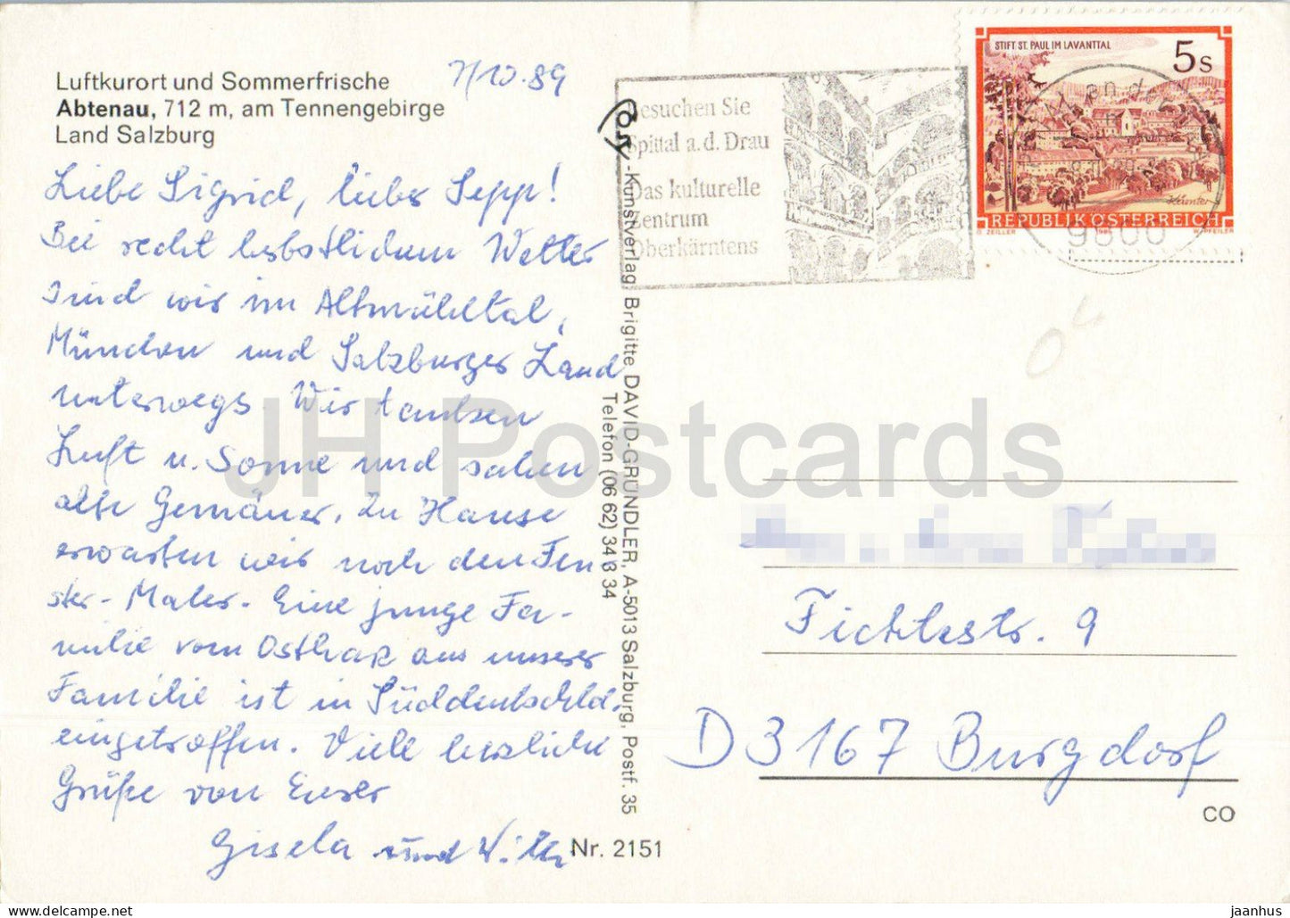 Herzliche Grusse aus Abtenau - Tennengebirge - Dorf - Kirche - Berge - Multiview - 841 - 1989 - Österreich - gebraucht