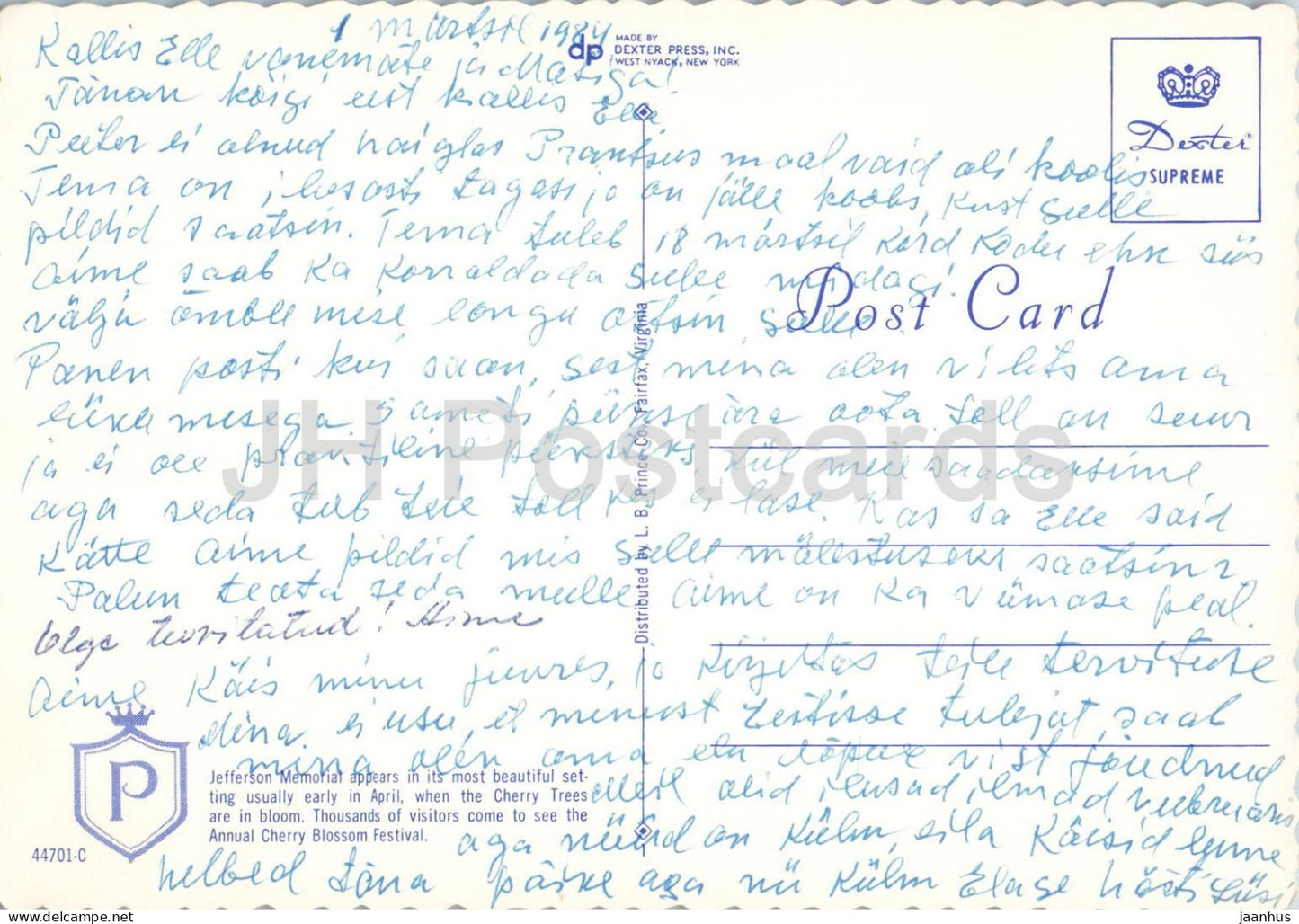 Jefferson Memorial - monument - cherry blossoms - 44701 - 1984 - USA - used