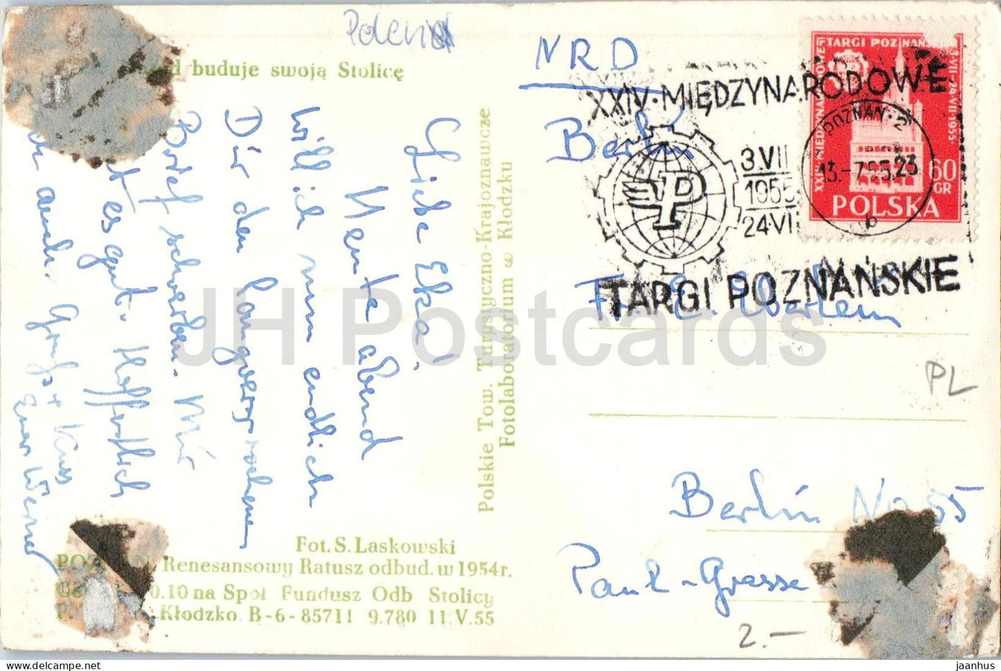 Poznań - Vieille Place du Marché - Hôtel de ville de la Renaissance - Ratusz - vieille carte postale - 1955 - Pologne - oblitérée